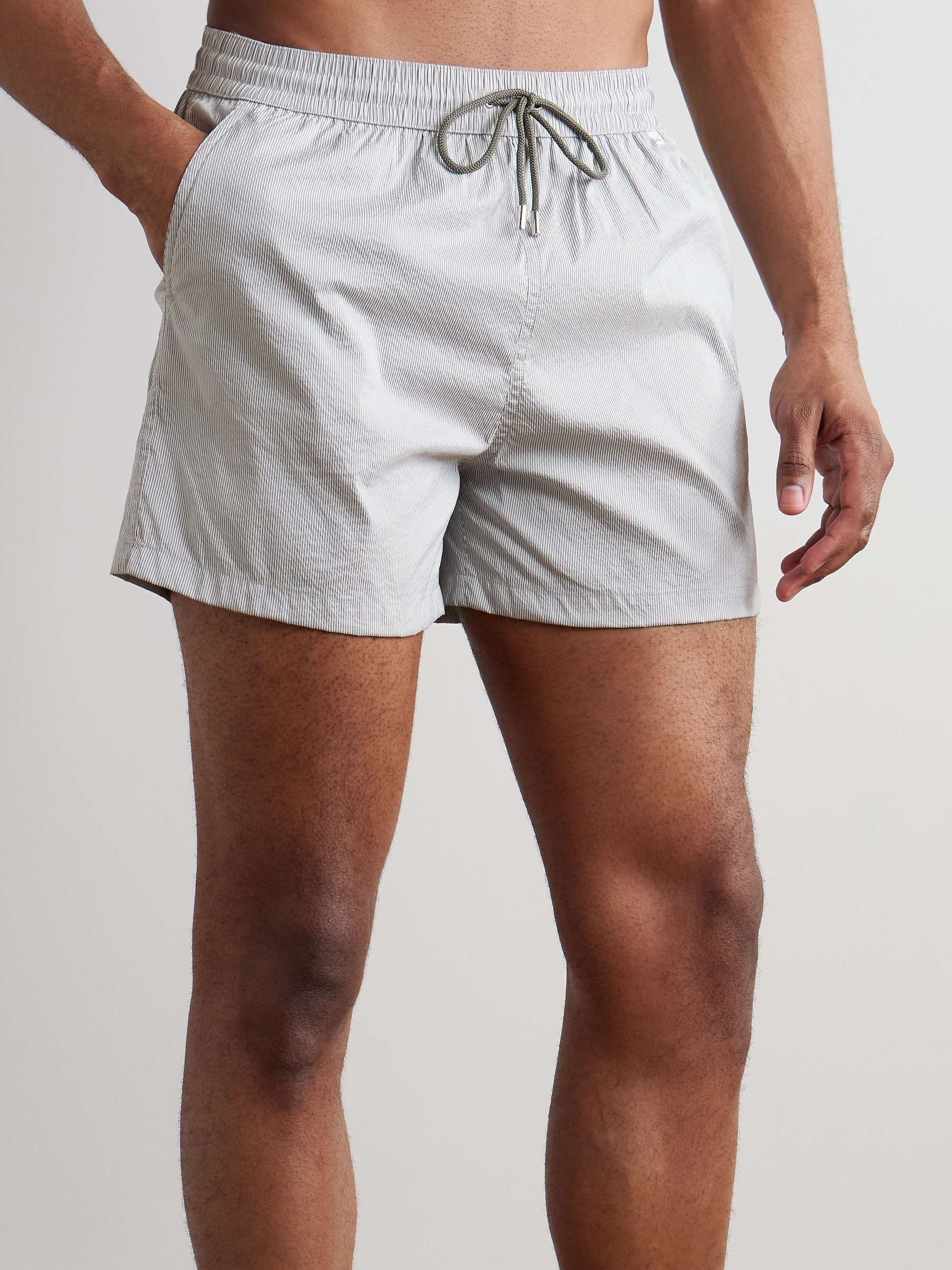 Straight-Leg Mid-Length Pinstriped Swim Shorts view