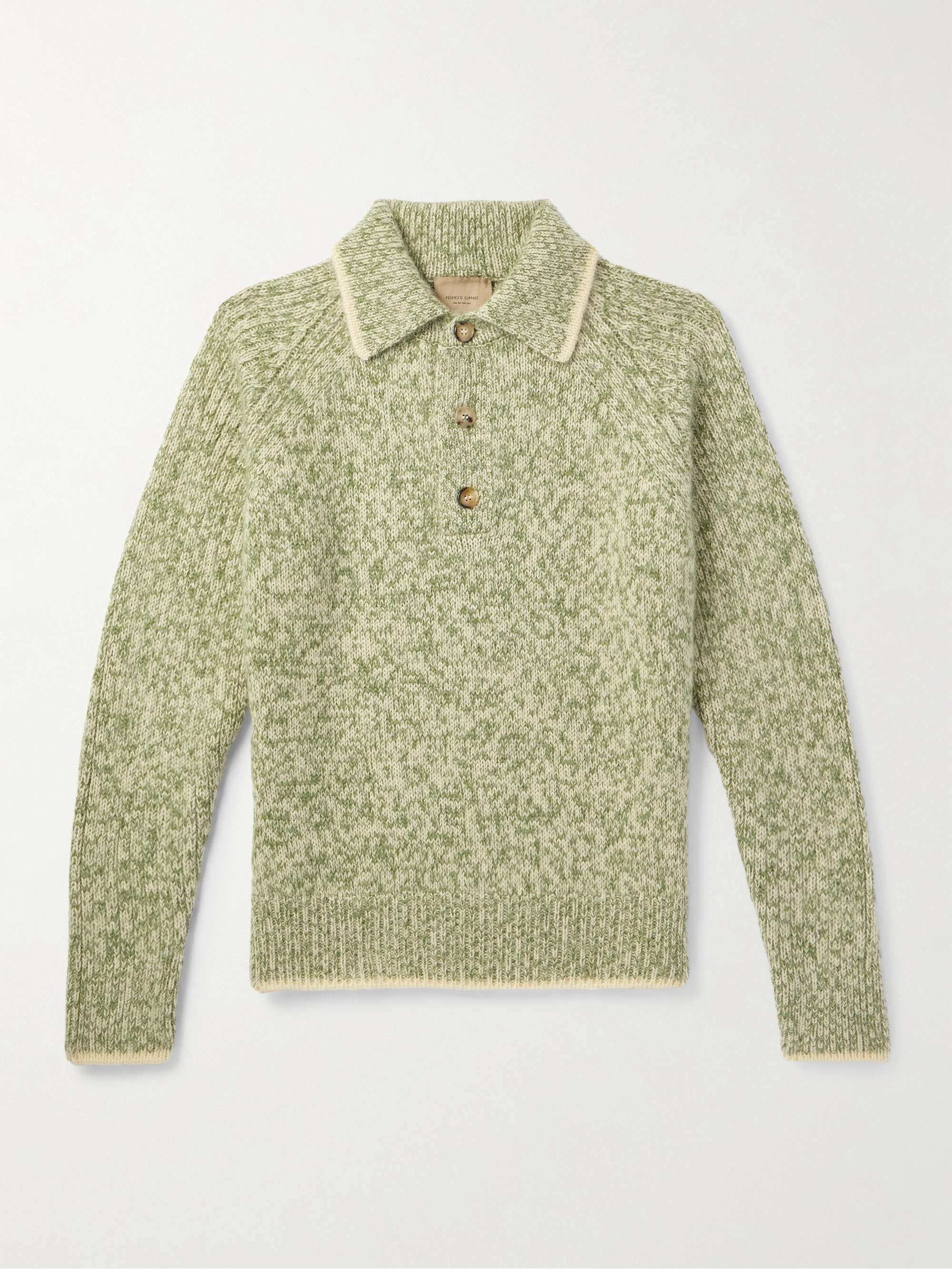 Ribbed Wool-Blend Polo Sweater view