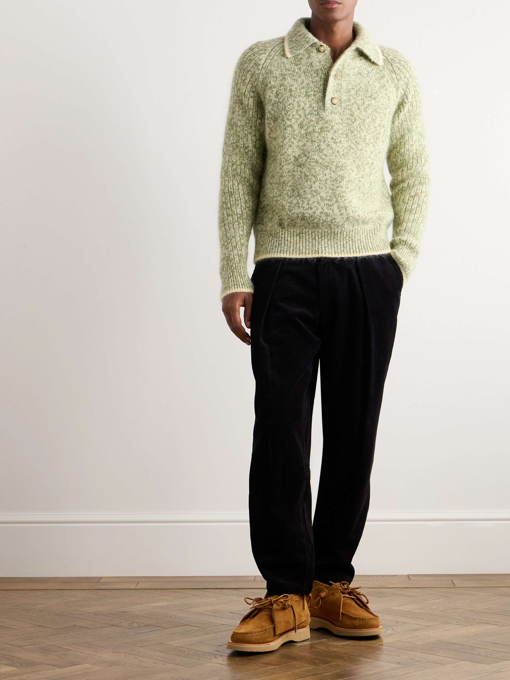 Ribbed Wool-Blend Polo Sweater view