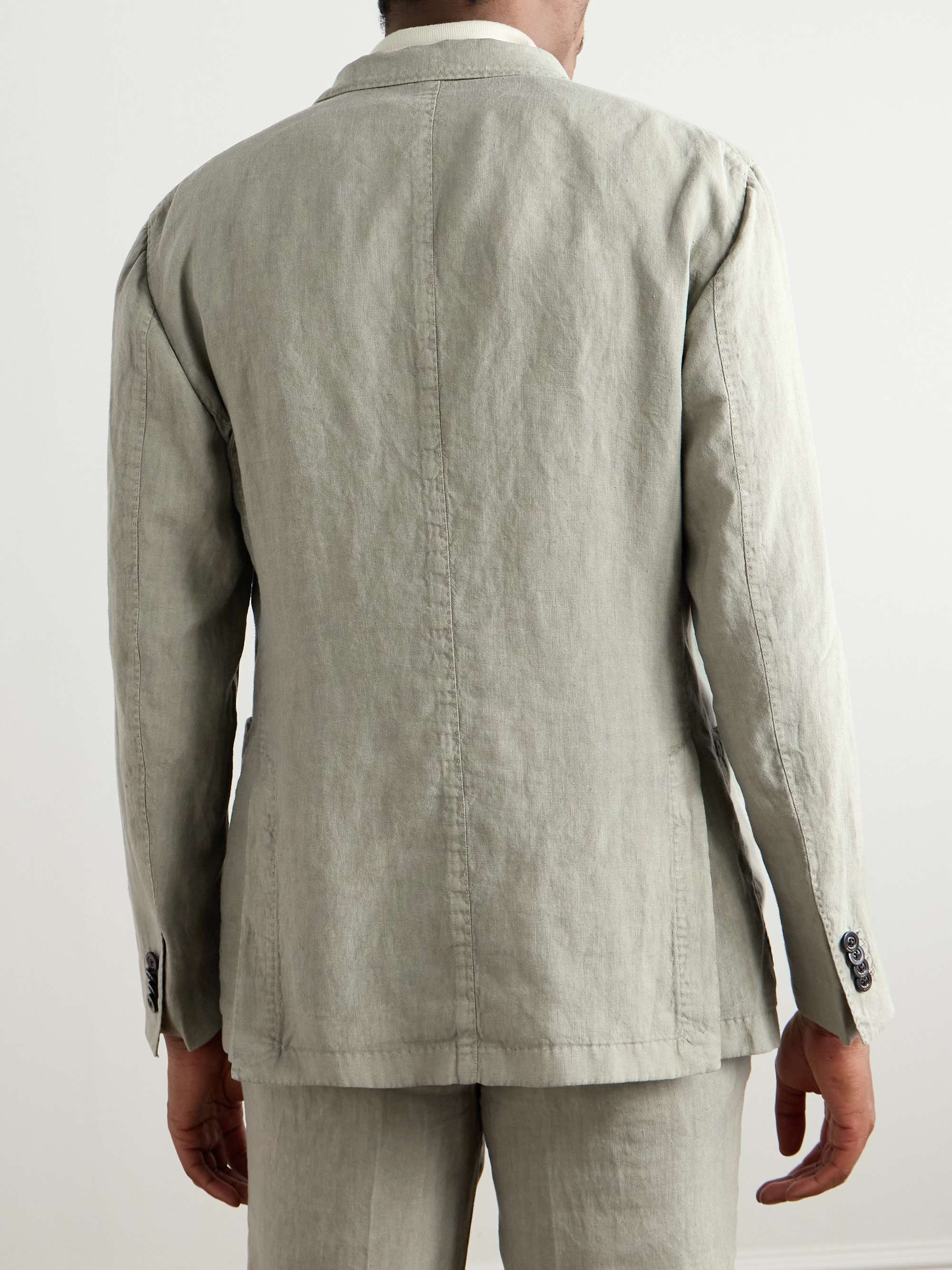 Double-Breasted Garment-Dyed Linen Suit Jacket view