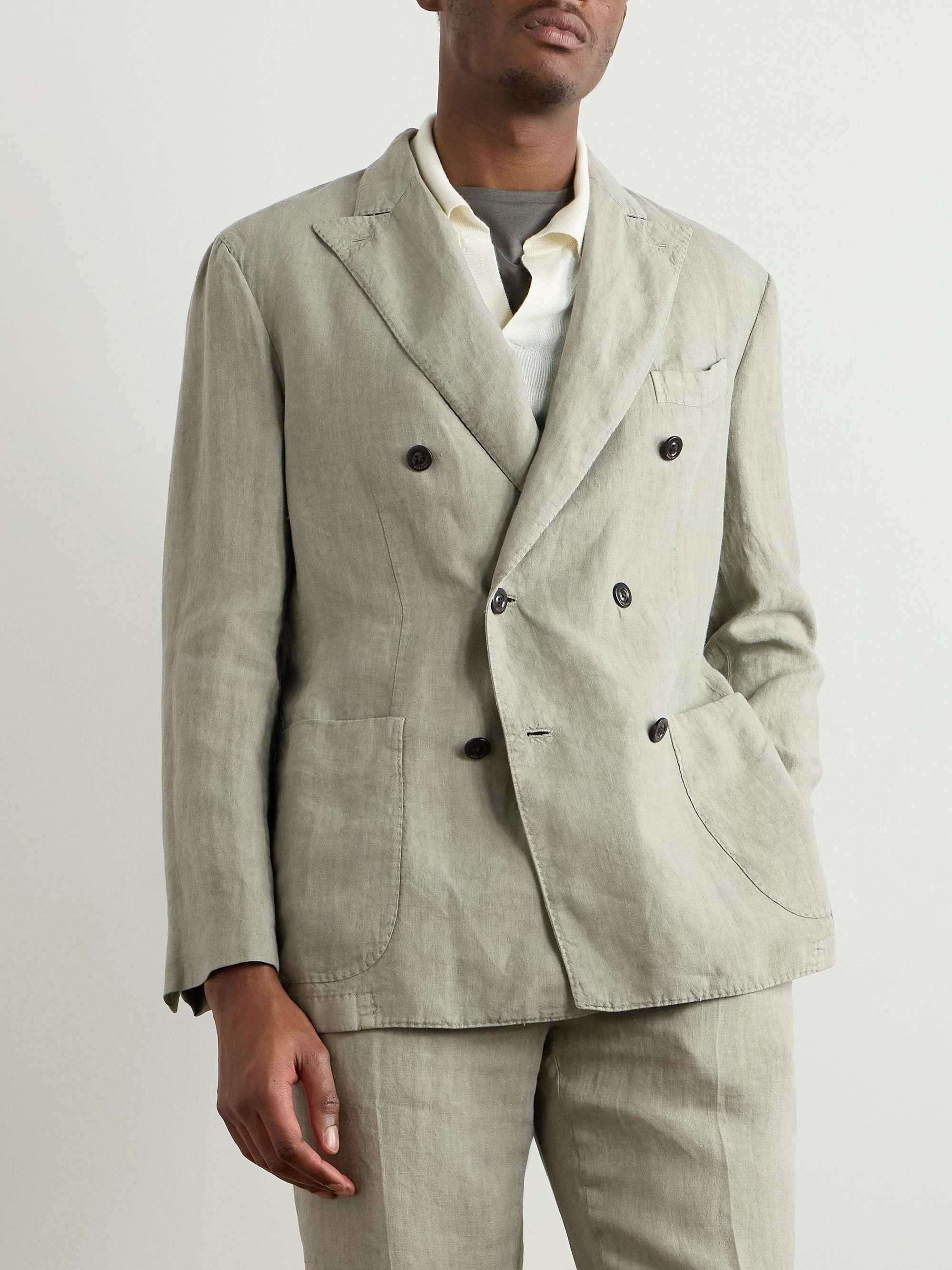 Double-Breasted Garment-Dyed Linen Suit Jacket view