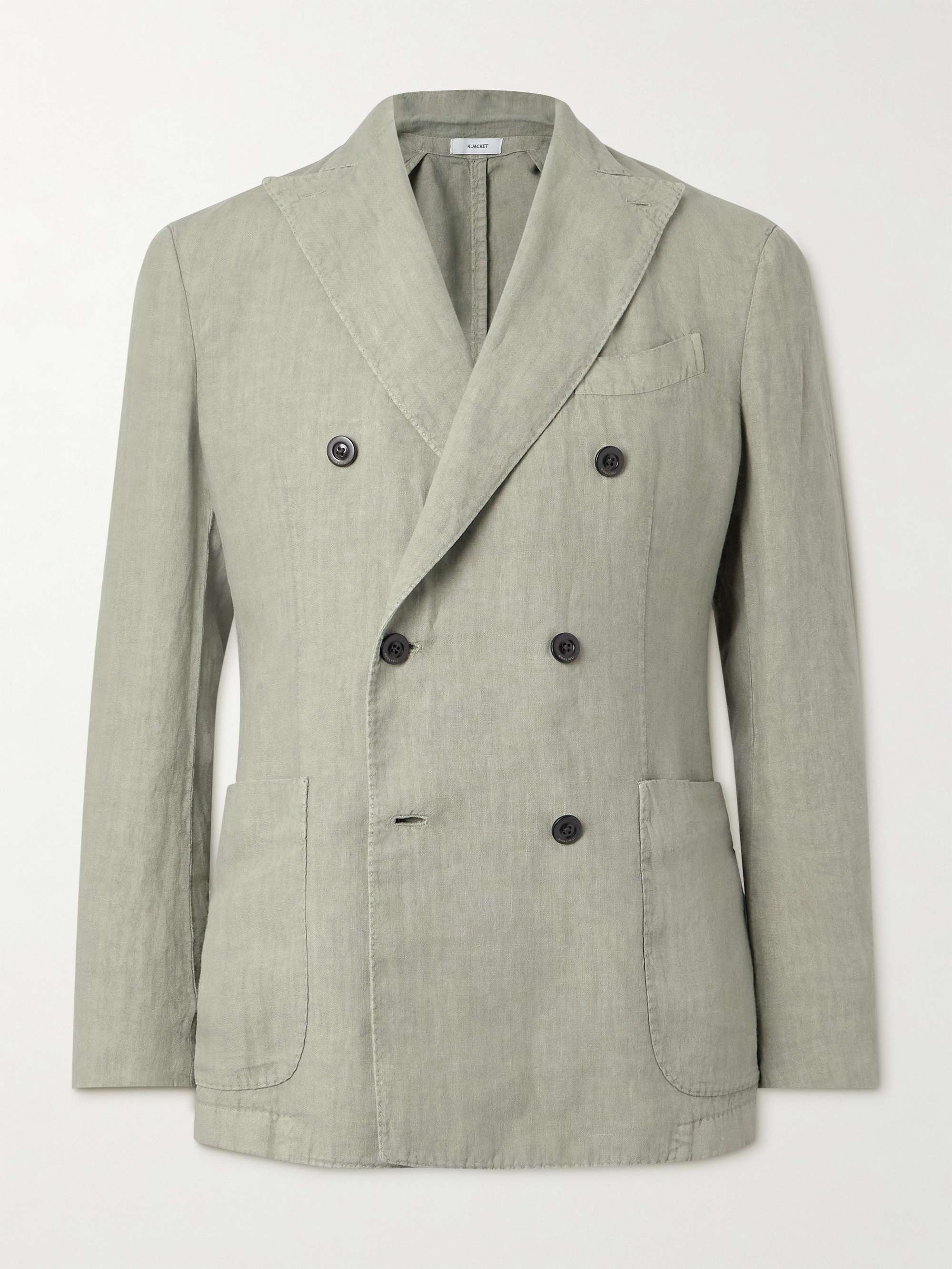 Double-Breasted Garment-Dyed Linen Suit Jacket view