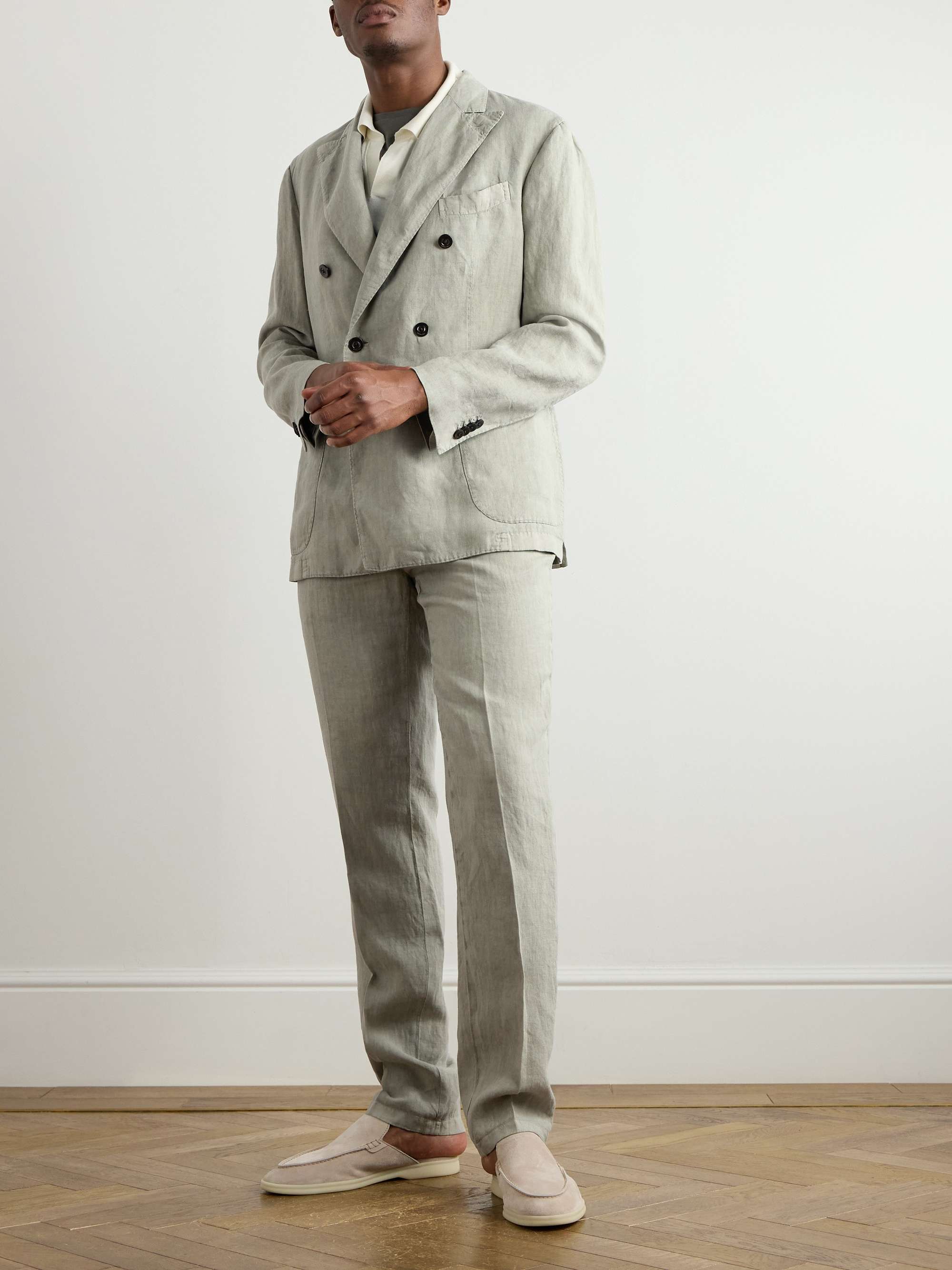 Double-Breasted Garment-Dyed Linen Suit Jacket view