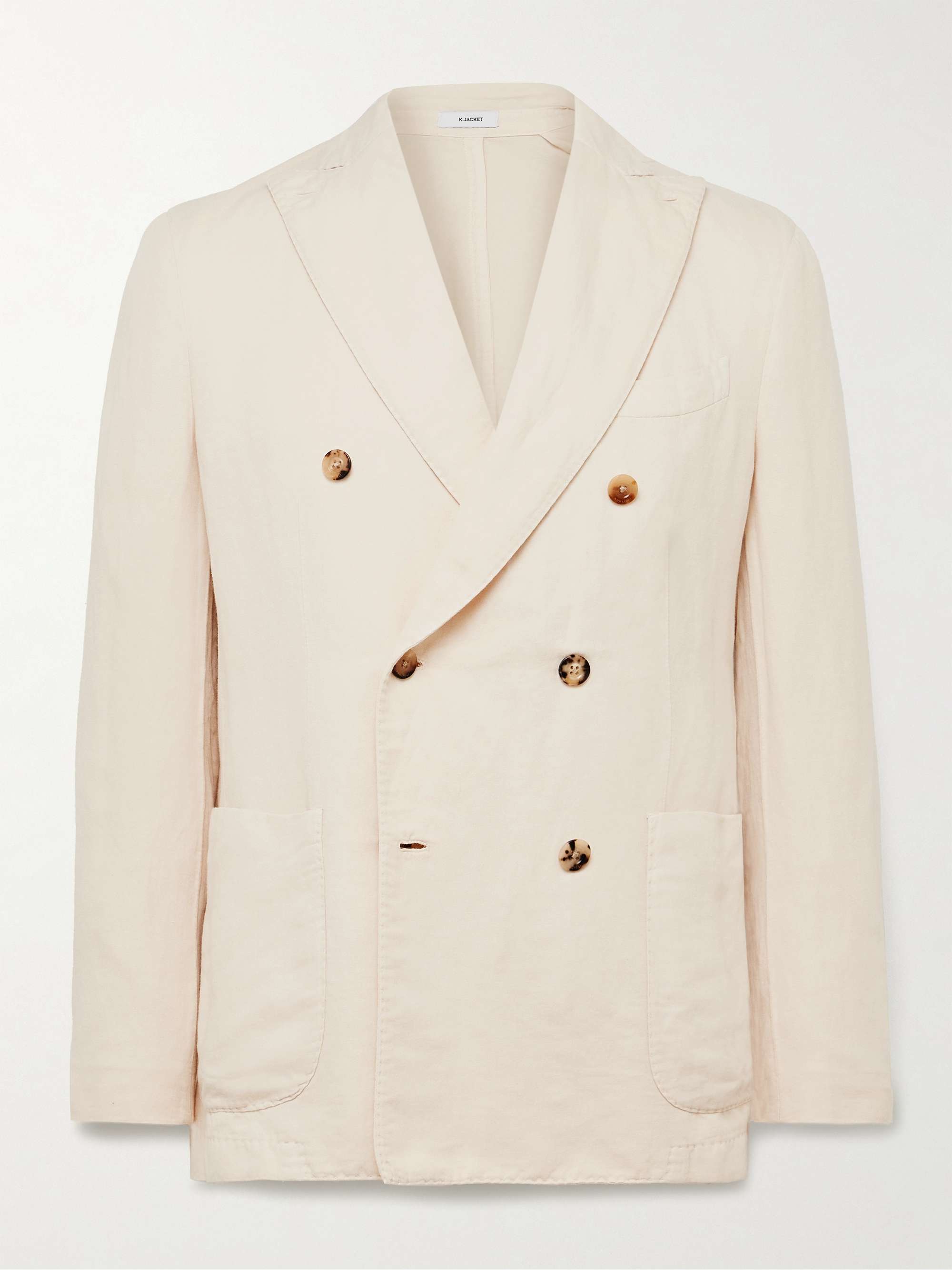 Double-Breasted Garment-Dyed Cotton and Linen-Blend Blazer view
