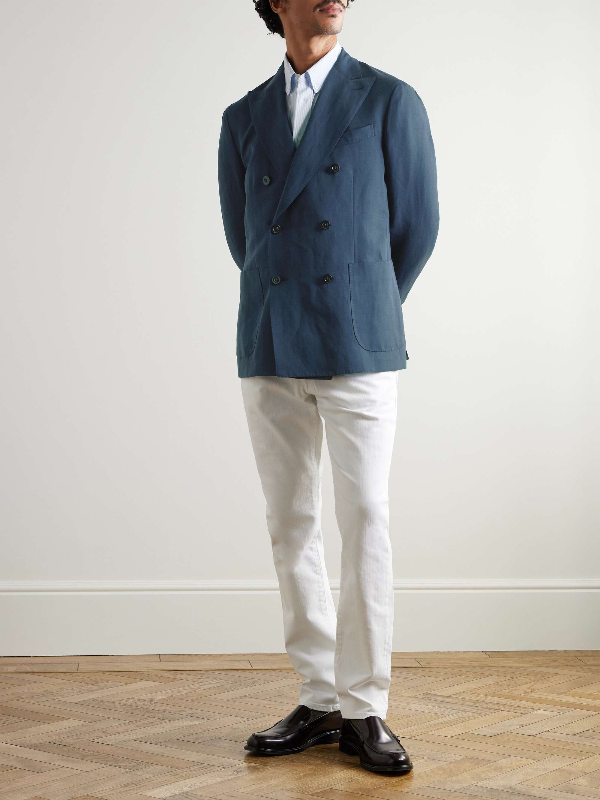 Double-Breasted Lyocell and Linen-Blend Suit Jacket view