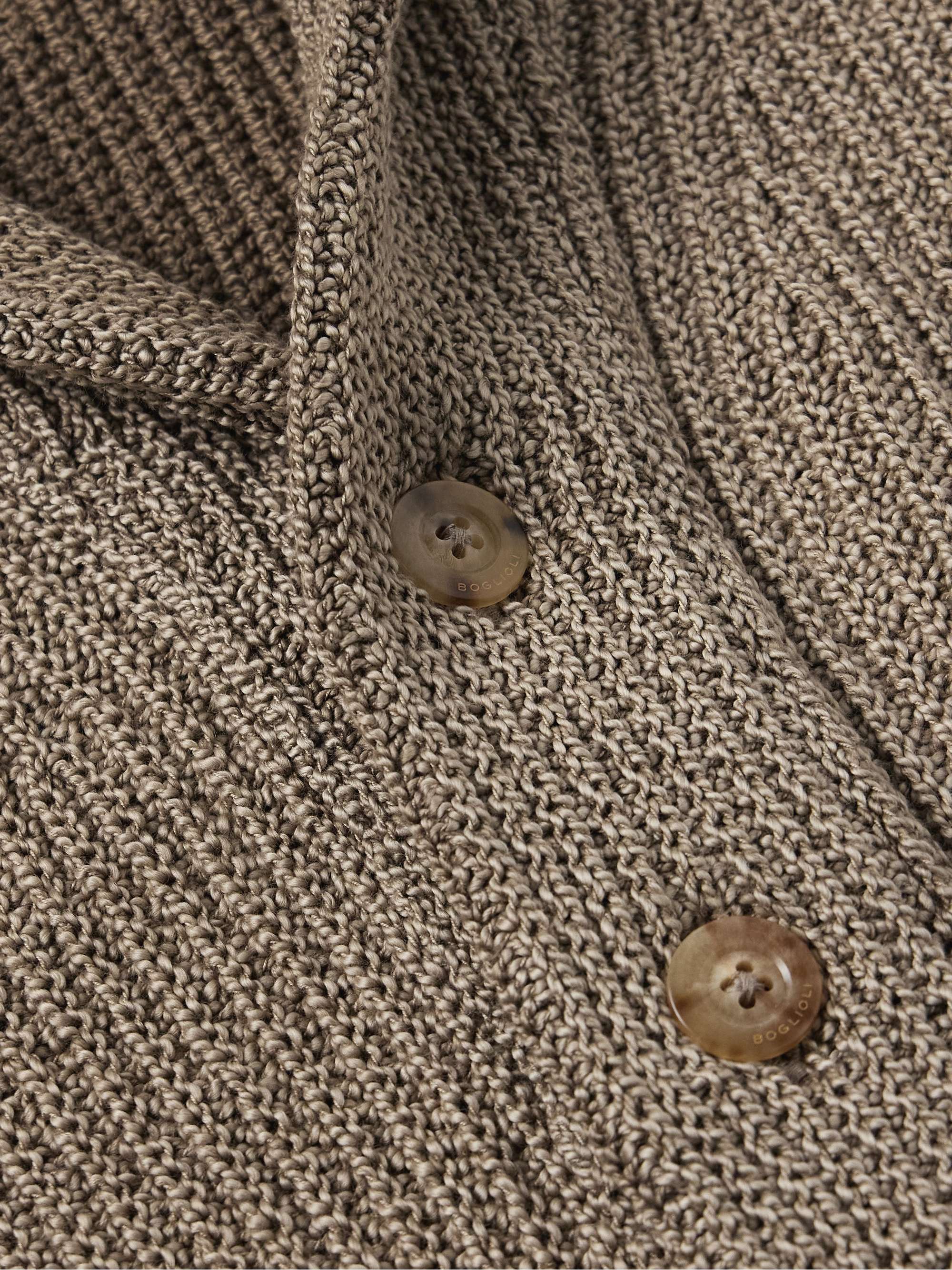 Shawl-Collar Garment-Dyed Ribbed Cotton Cardigan view
