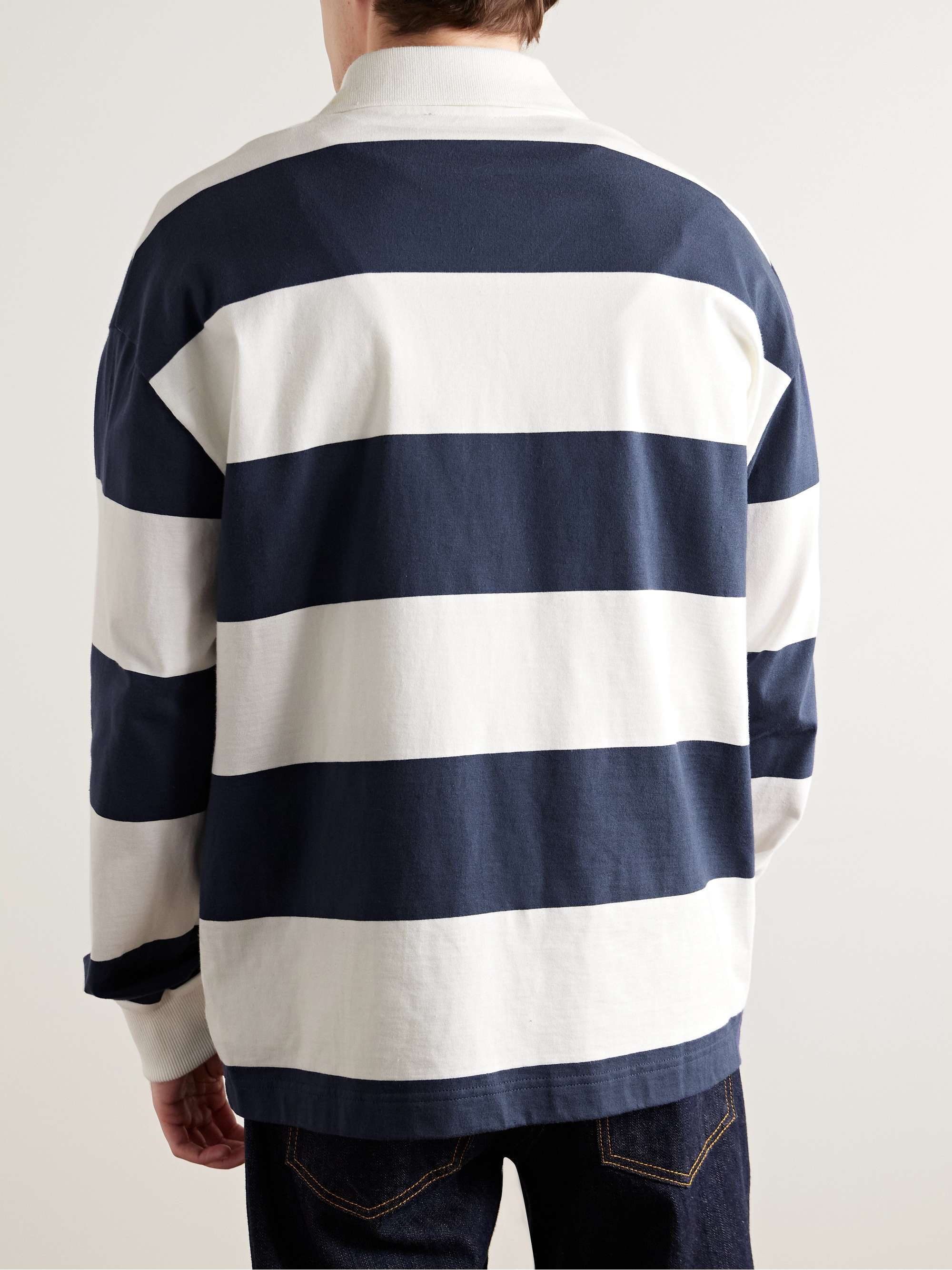 Riley Logo-Embroidered Striped Organic Cotton-Blend Jersey Polo Shirt view