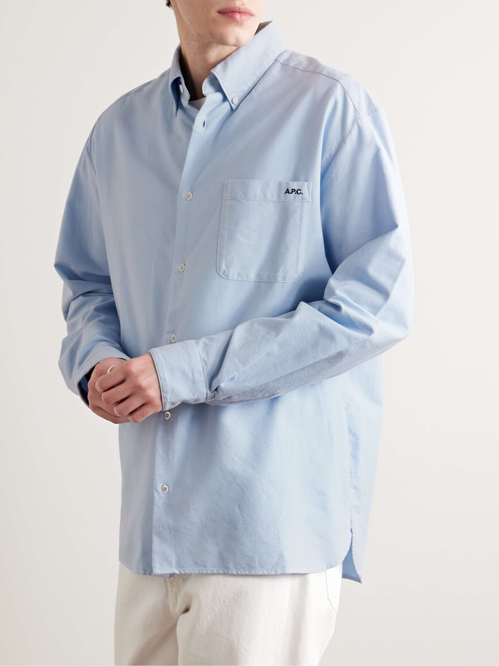 Mateo Button-Down Collar Logo-Embroidered Organic Cotton Shirt view