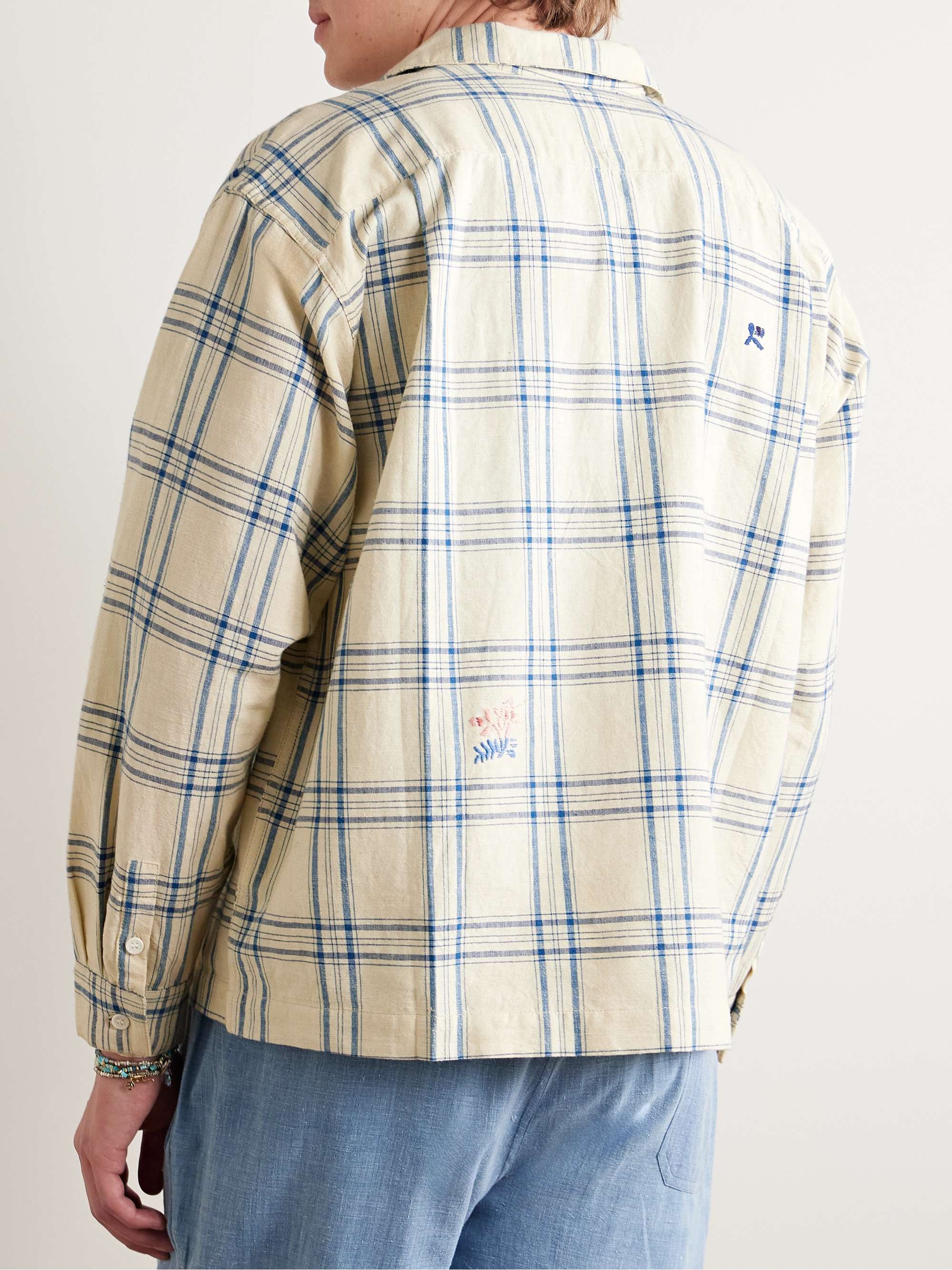 Greetings Camp-Collar Checked Cotton and Hemp-Blend Shirt view