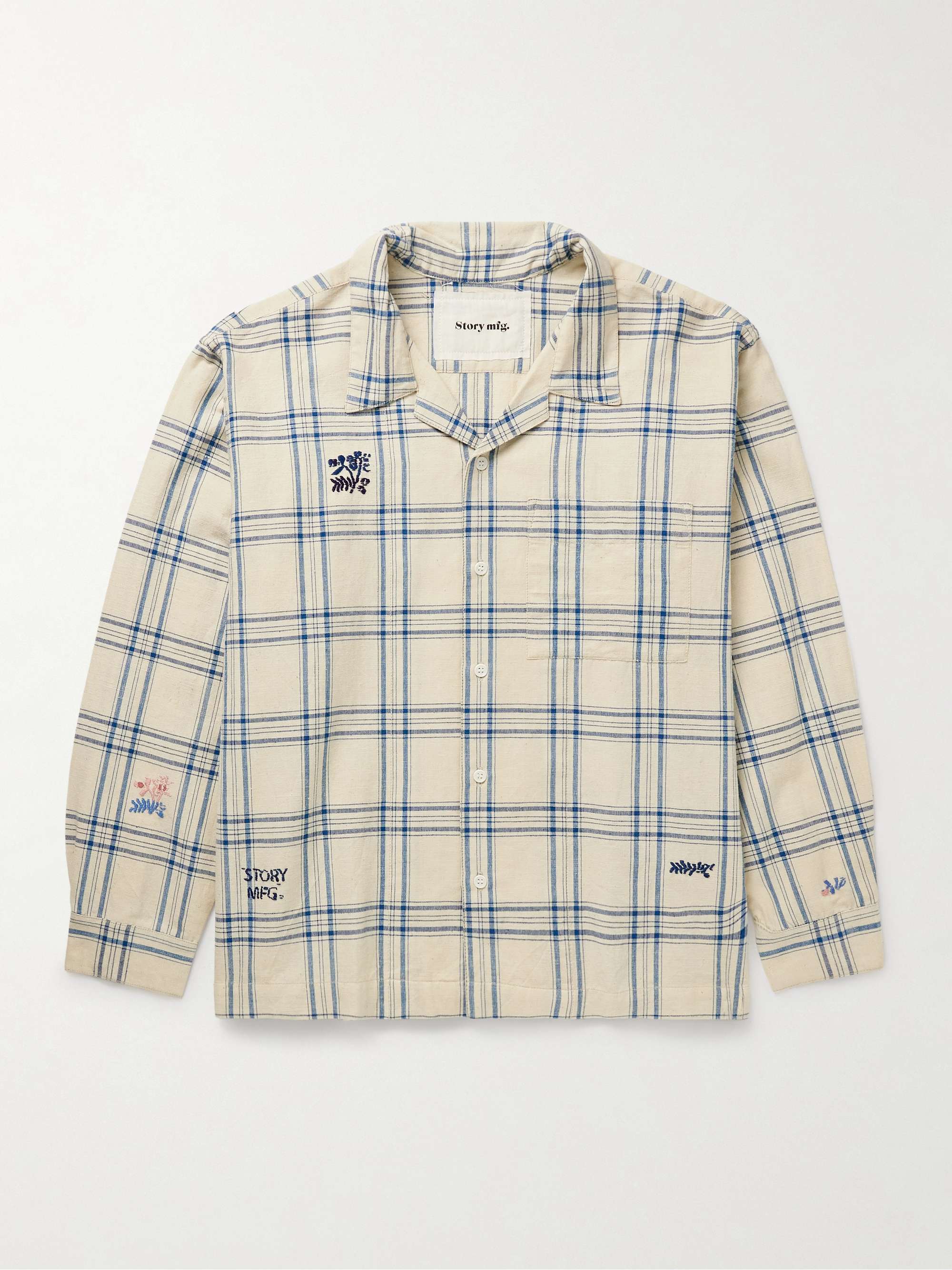Greetings Camp-Collar Checked Cotton and Hemp-Blend Shirt view