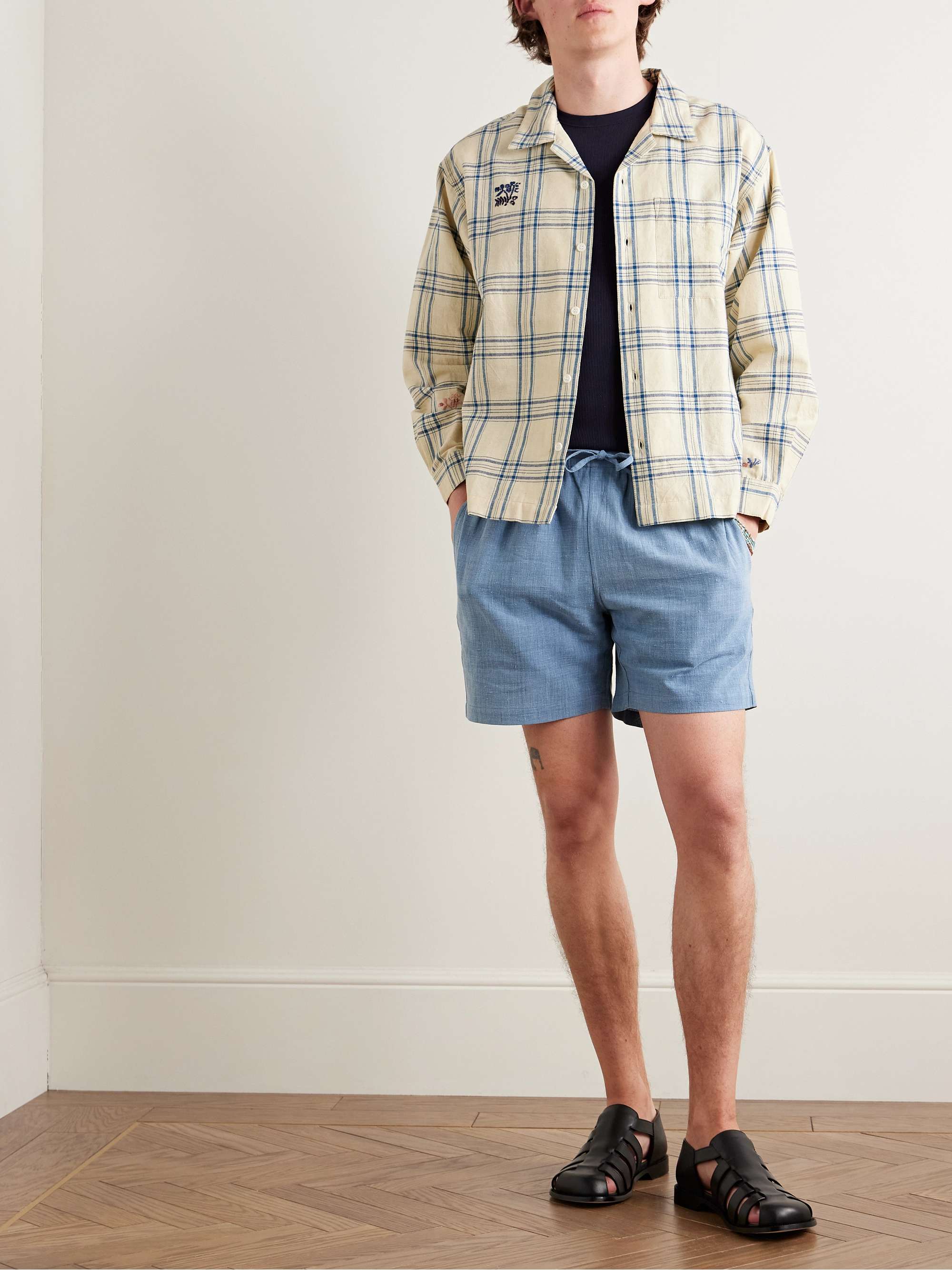 Greetings Camp-Collar Checked Cotton and Hemp-Blend Shirt view