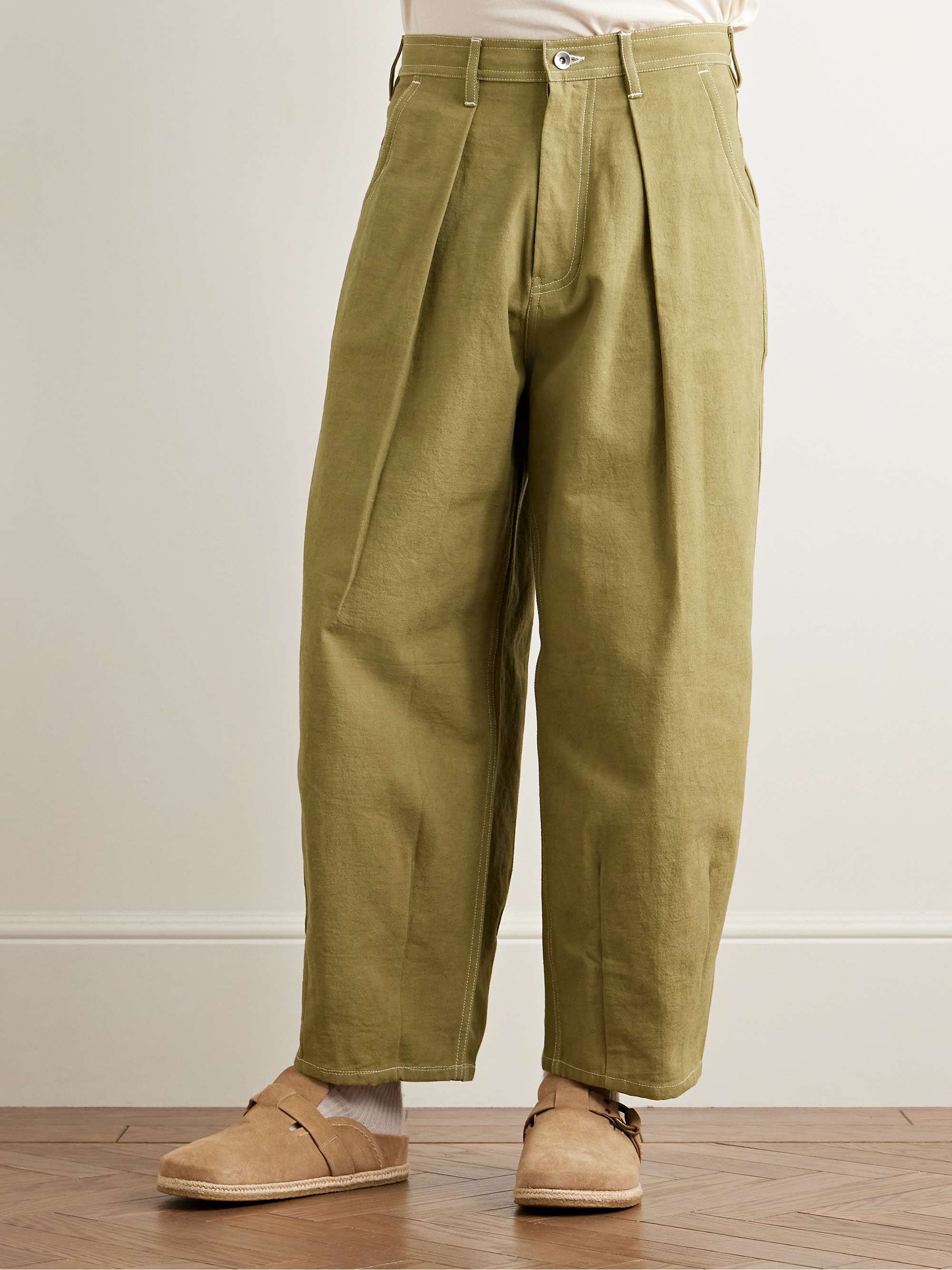 Lush Wide-Leg Pleated Organic Cotton-Canvas Trousers view