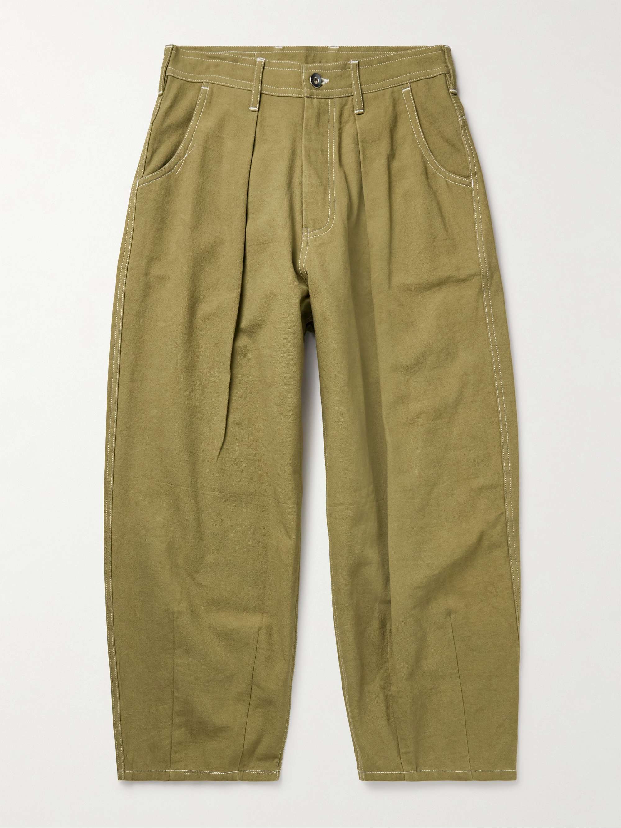 Lush Wide-Leg Pleated Organic Cotton-Canvas Trousers view