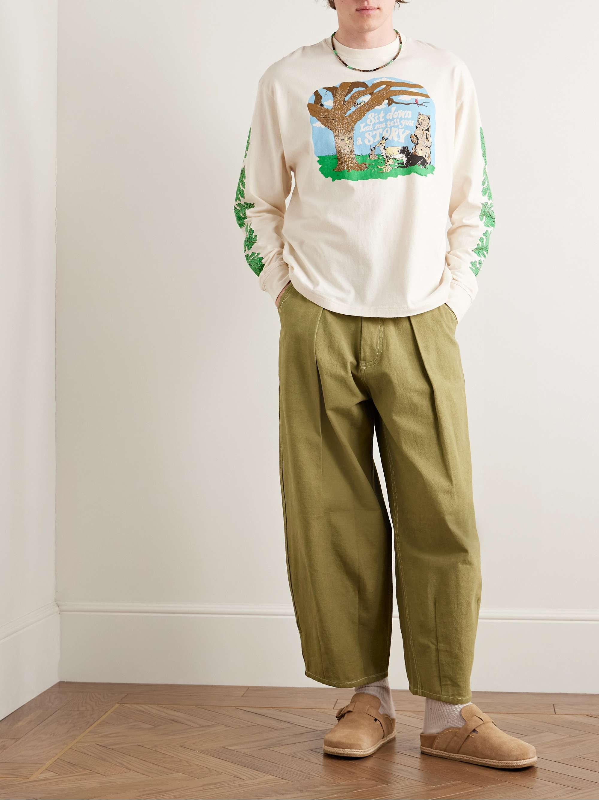 Lush Wide-Leg Pleated Organic Cotton-Canvas Trousers view
