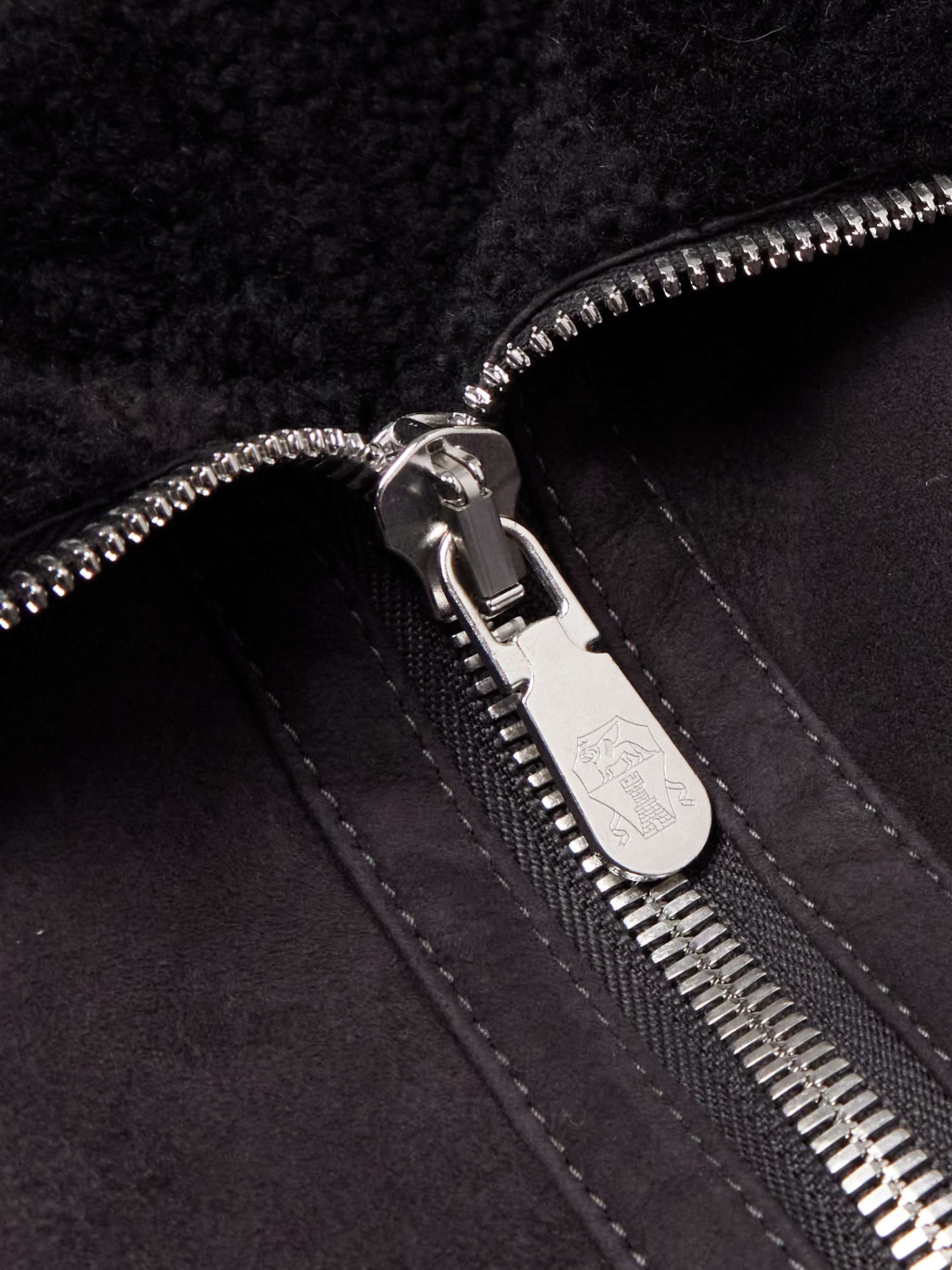 Ribbed Knit-Trimmed Shearling Bomber Jacket view