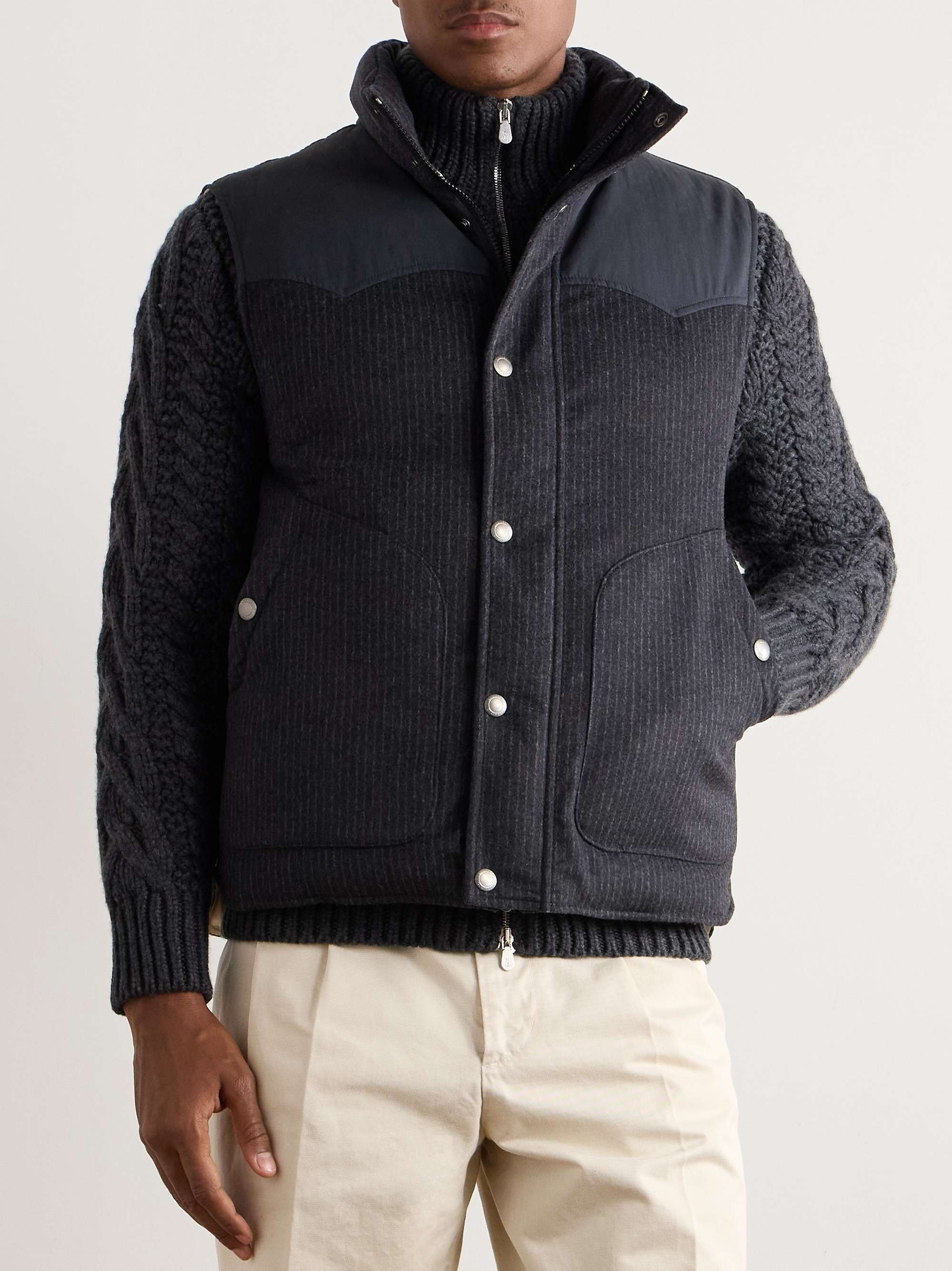Pinstriped Wool and Cashmere-Blend Padded Down Gilet view