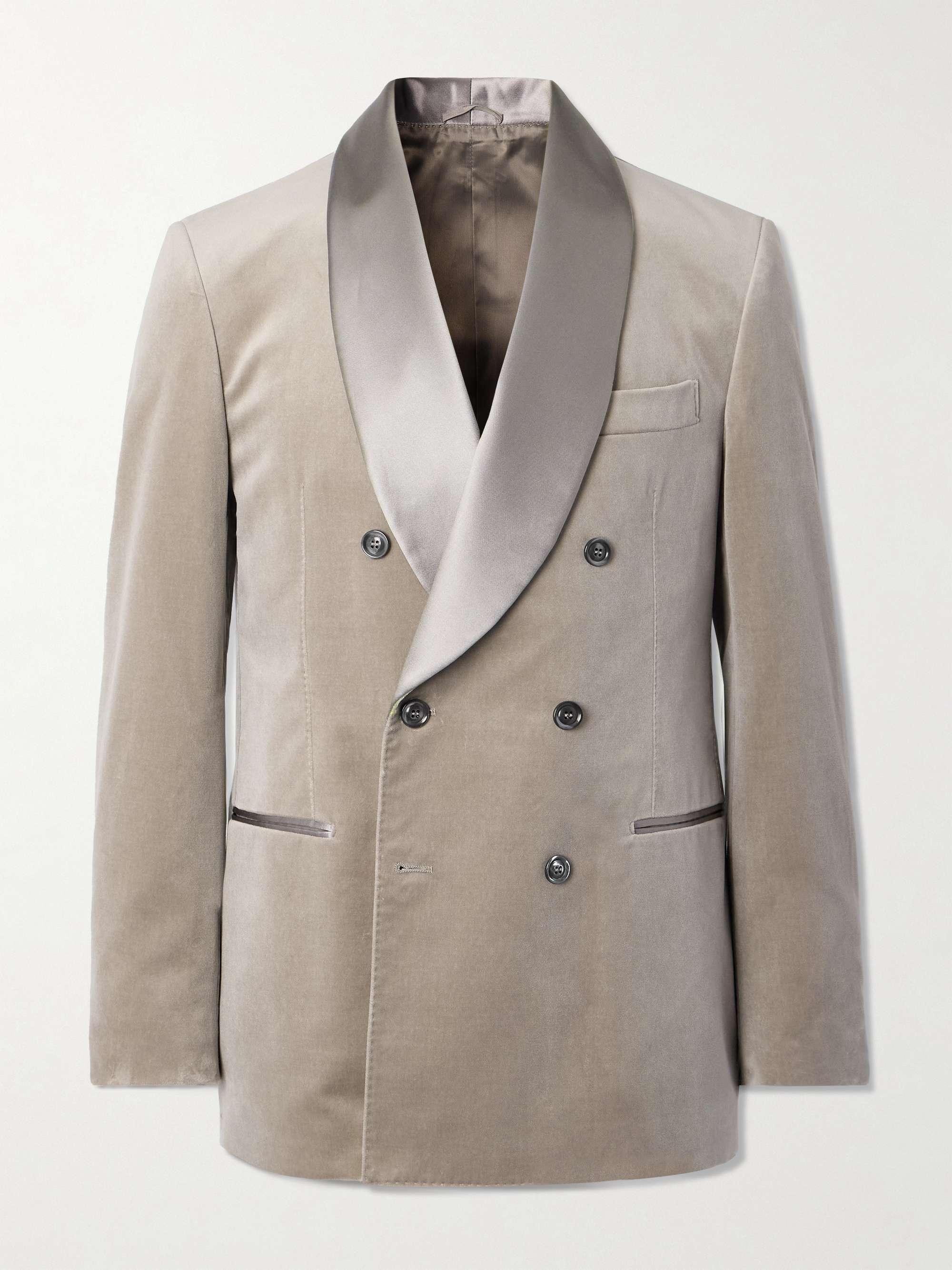 Slim-Fit Shawl-Collar Double-Breasted Cotton-Velvet Tuxedo Jacket view