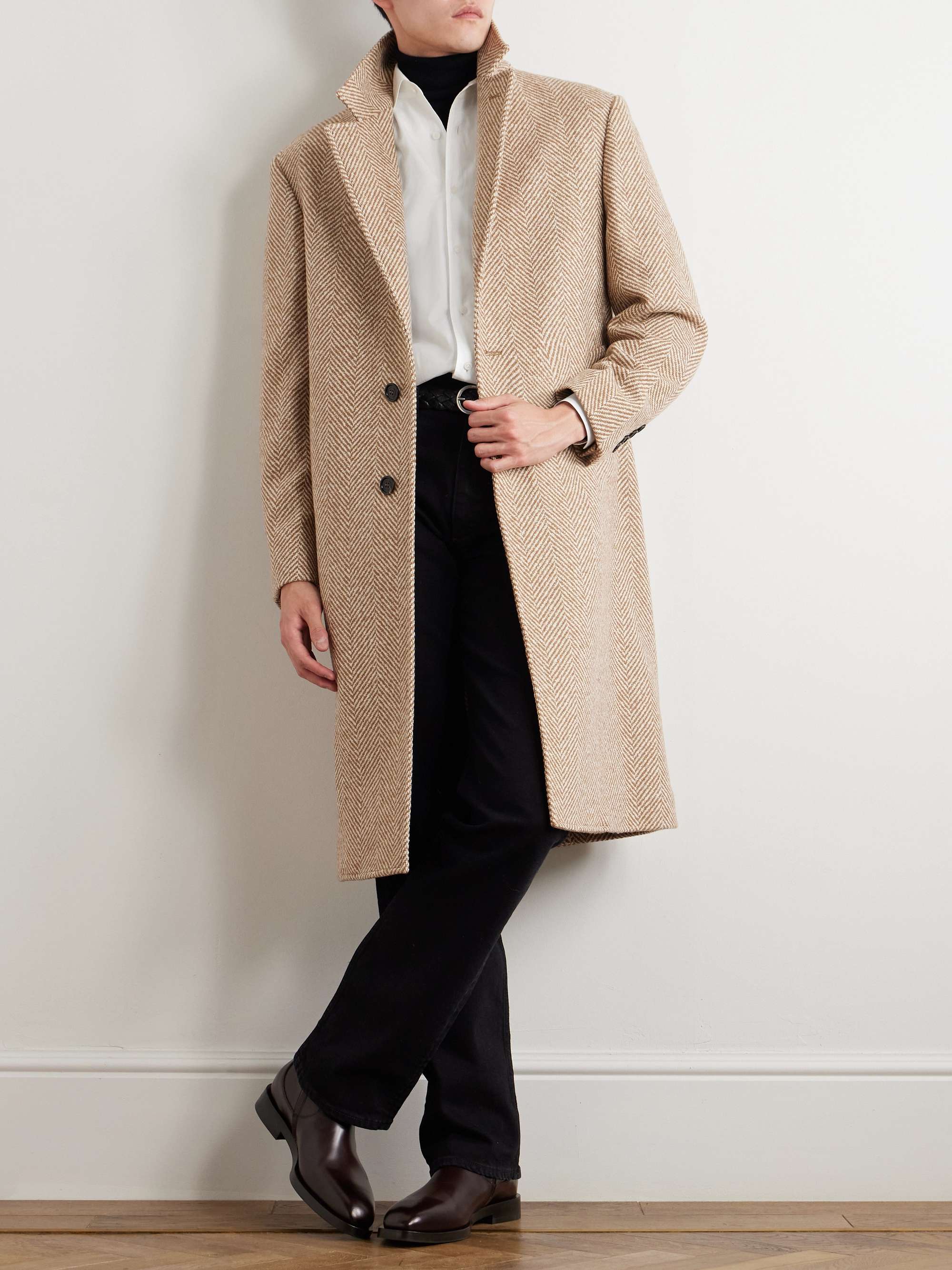 Herringbone Cashmere and Silk-Blend Coat view