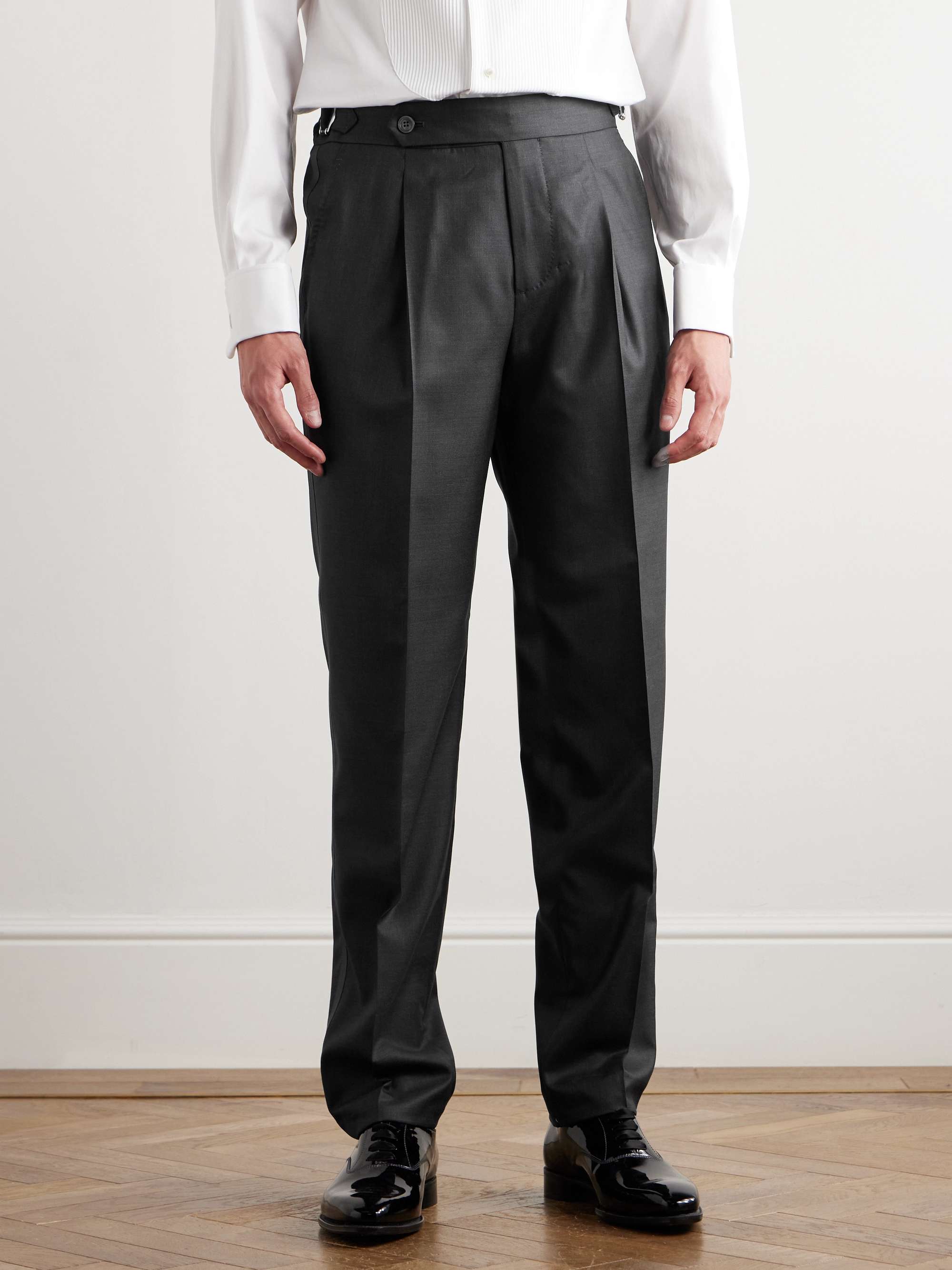 Pleated Virgin Wool and Silk-Blend Suit Trousers view
