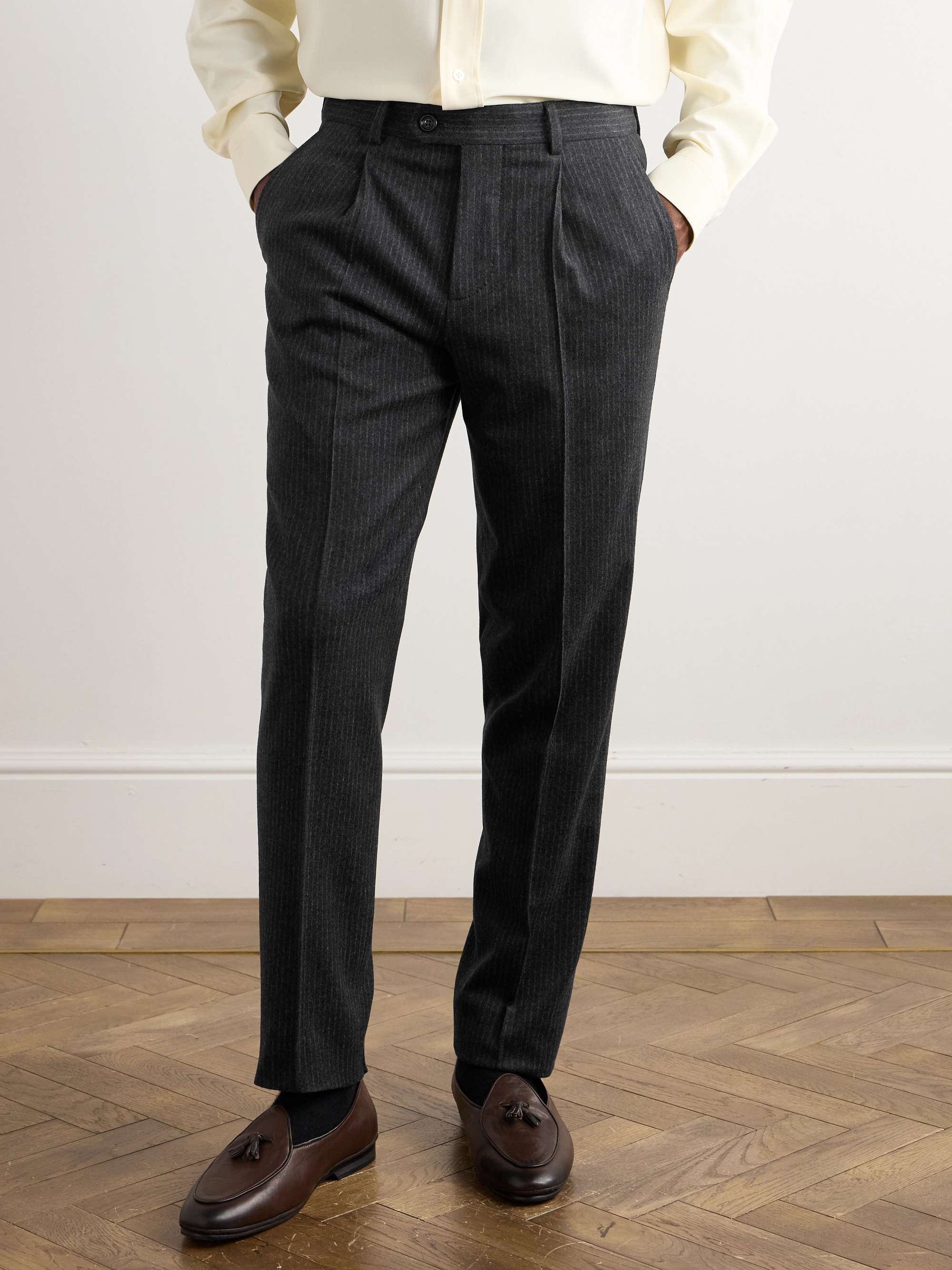 Straight-Leg Pleated Wool and Cashmere-Blend Suit Trousers view