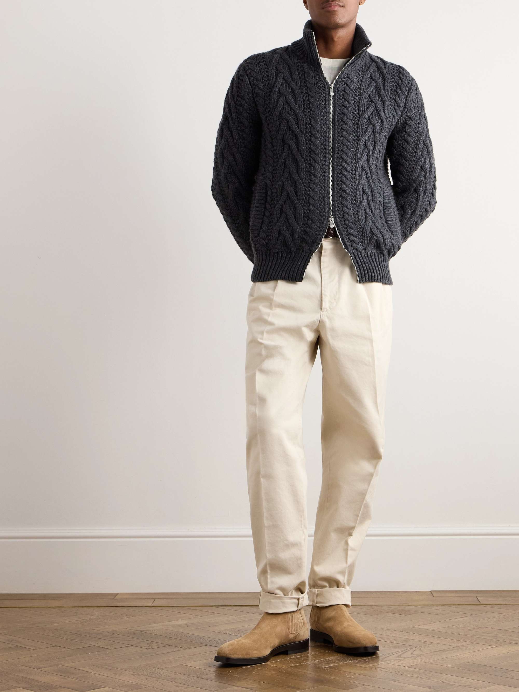 Cable-Knit Cashmere Zip-Up Sweater view