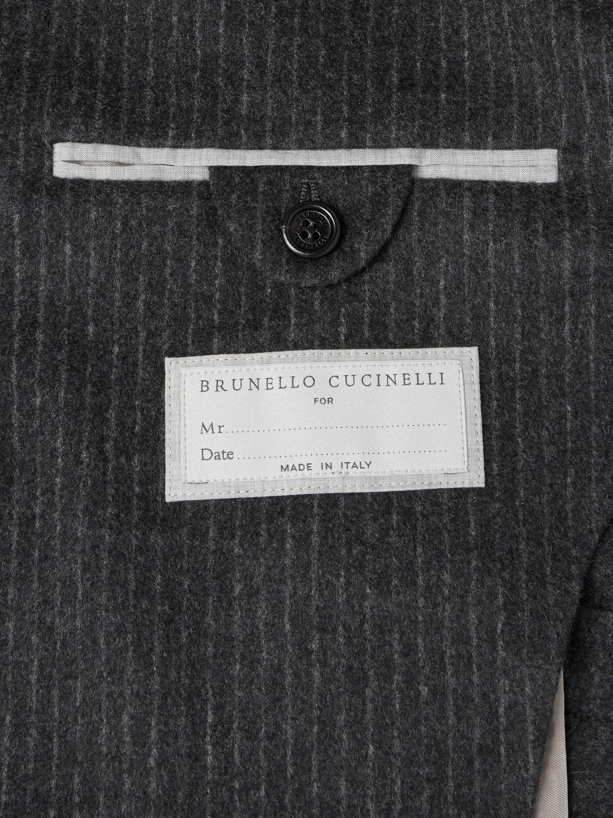 Pinstriped Wool and Cashmere-Blend Suit Jacket view