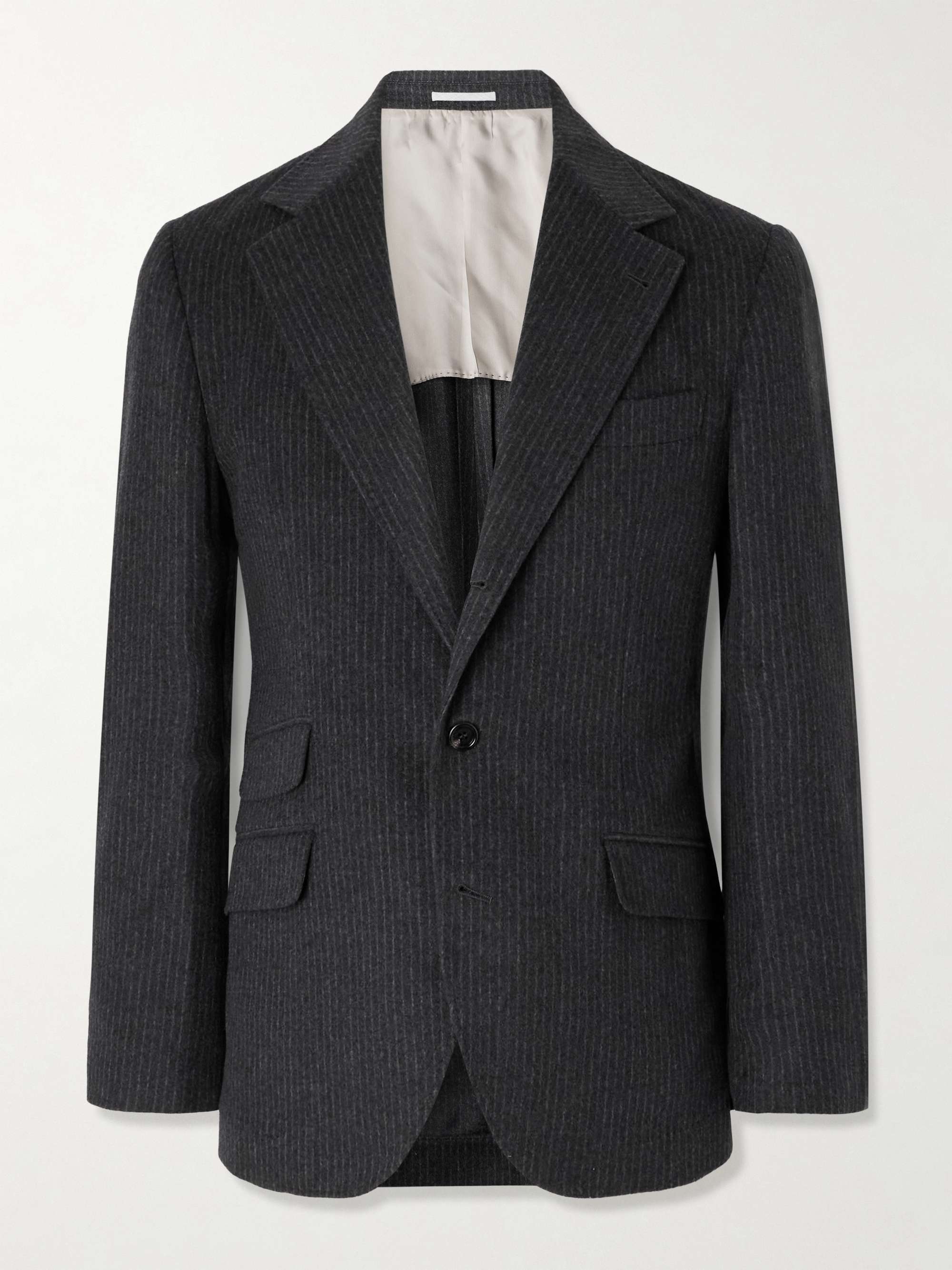Pinstriped Wool and Cashmere-Blend Suit Jacket view