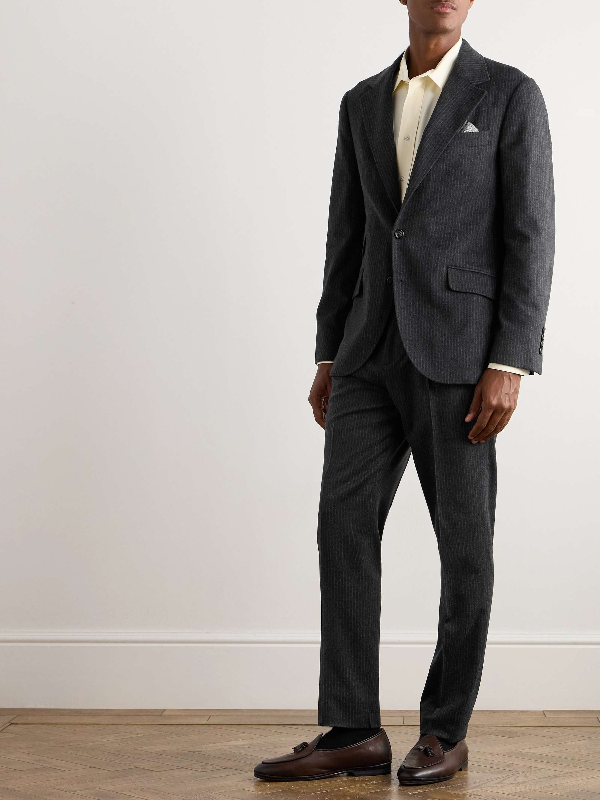 Pinstriped Wool and Cashmere-Blend Suit Jacket view