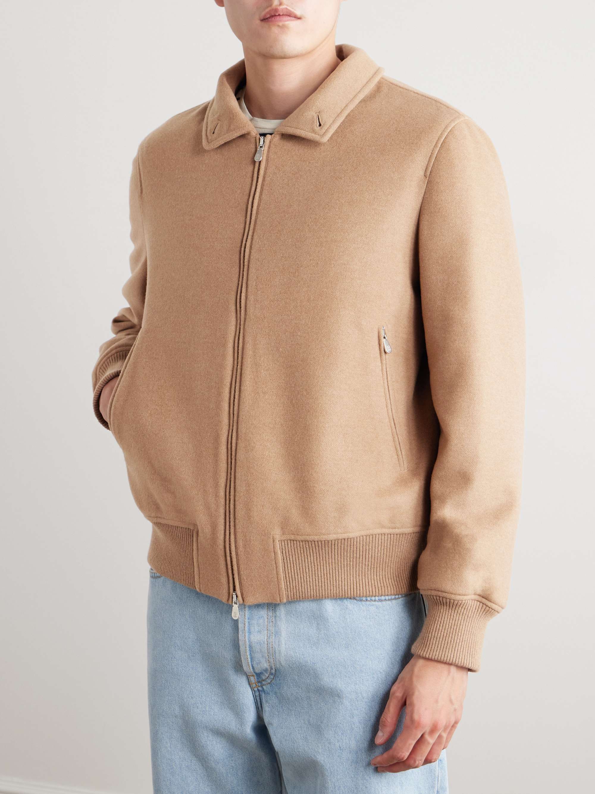 Faux Shearling-Trimmed Cashmere Bomber Jacket view