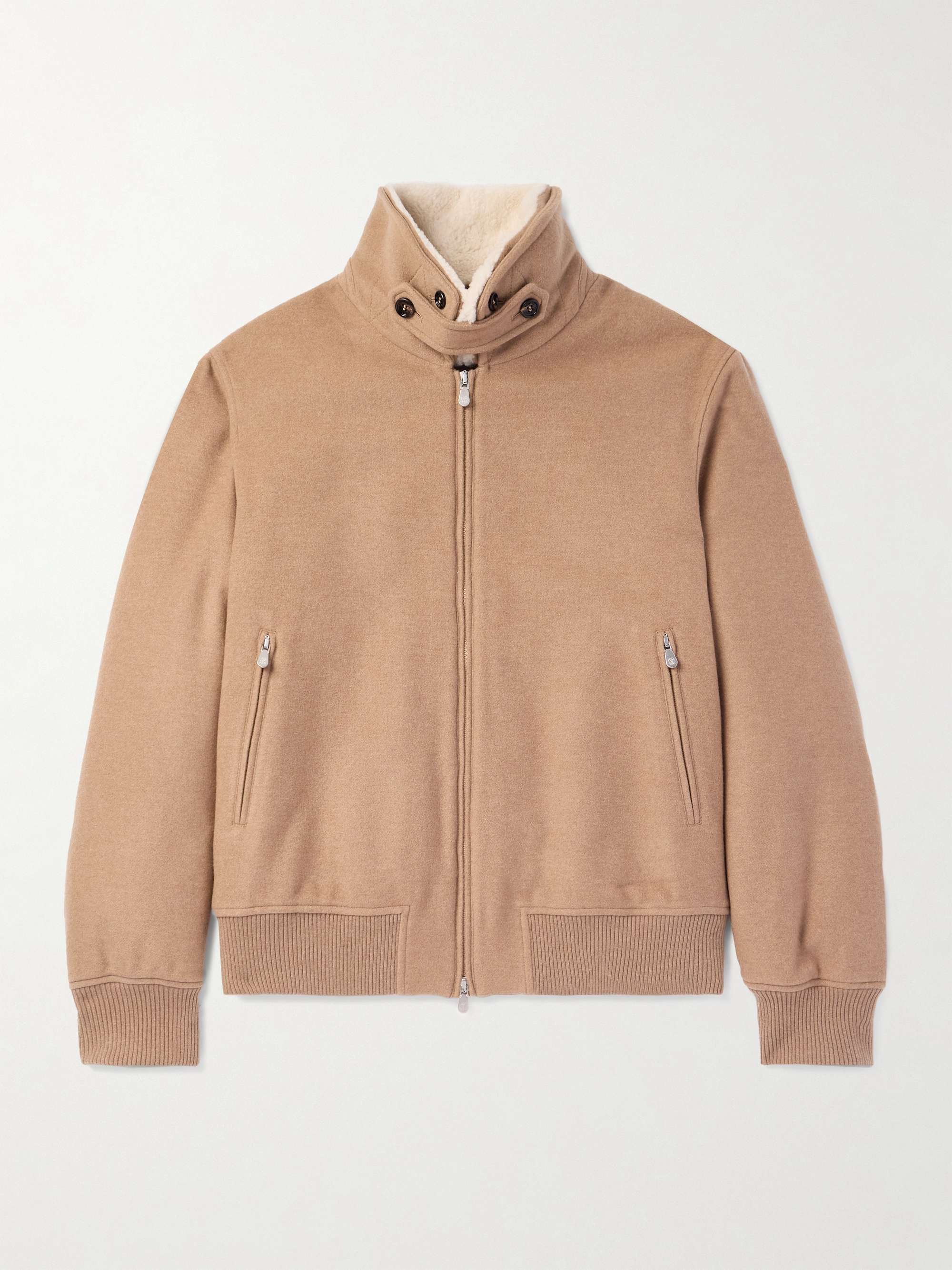 Faux Shearling-Trimmed Cashmere Bomber Jacket view