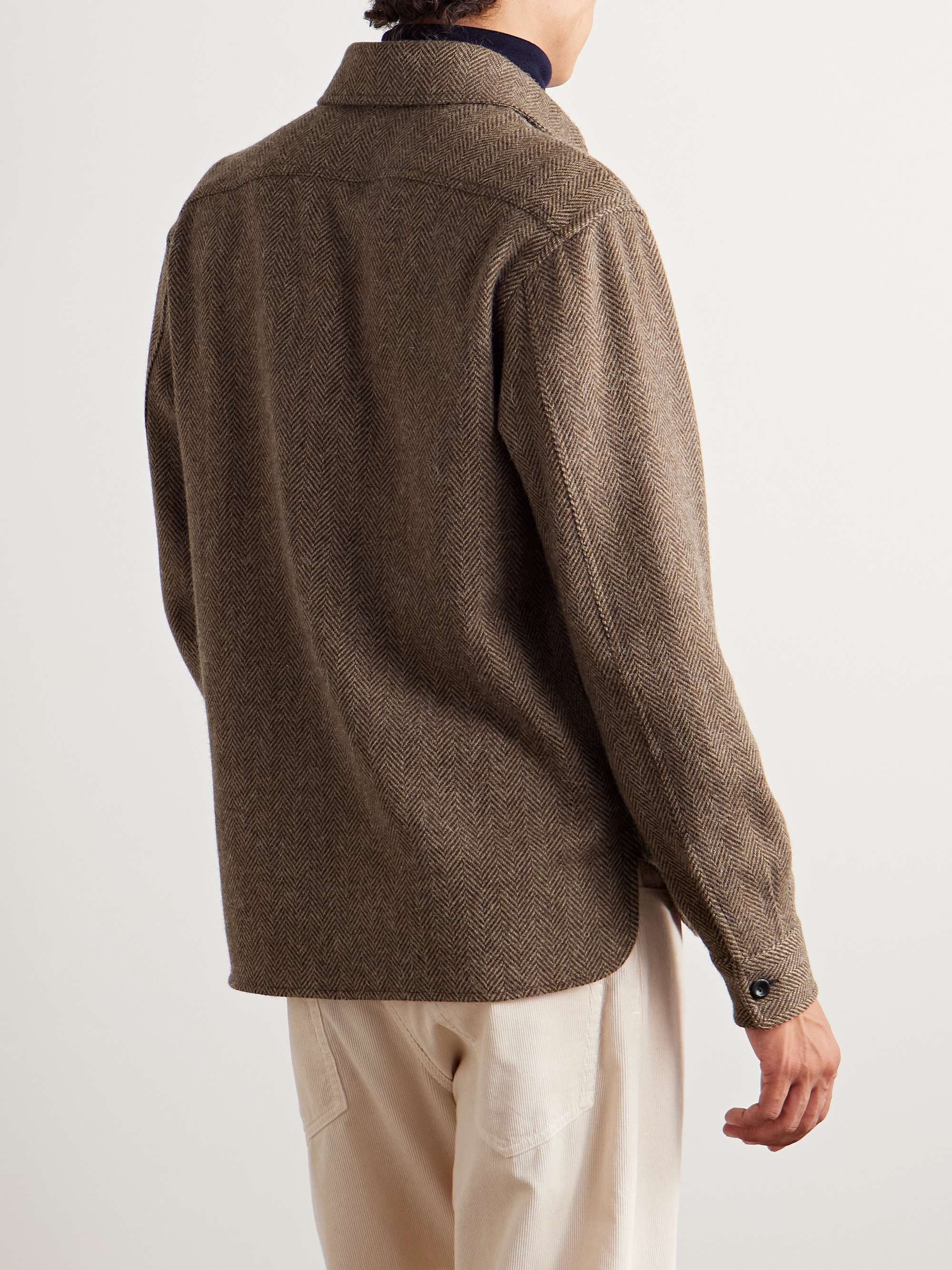 Edmund Herringbone Wool and Cashmere-Blend Overshirt view