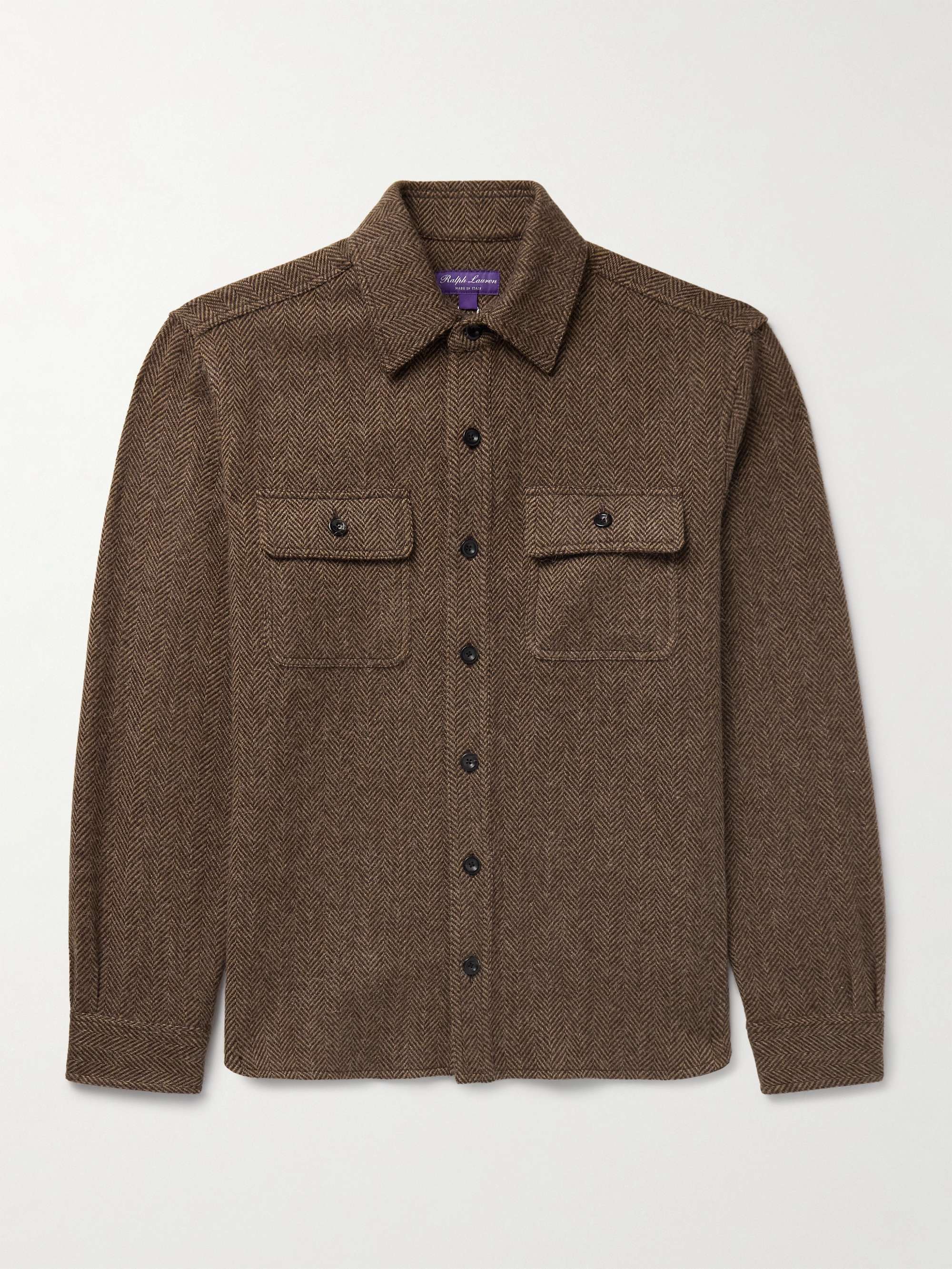 Edmund Herringbone Wool and Cashmere-Blend Overshirt view