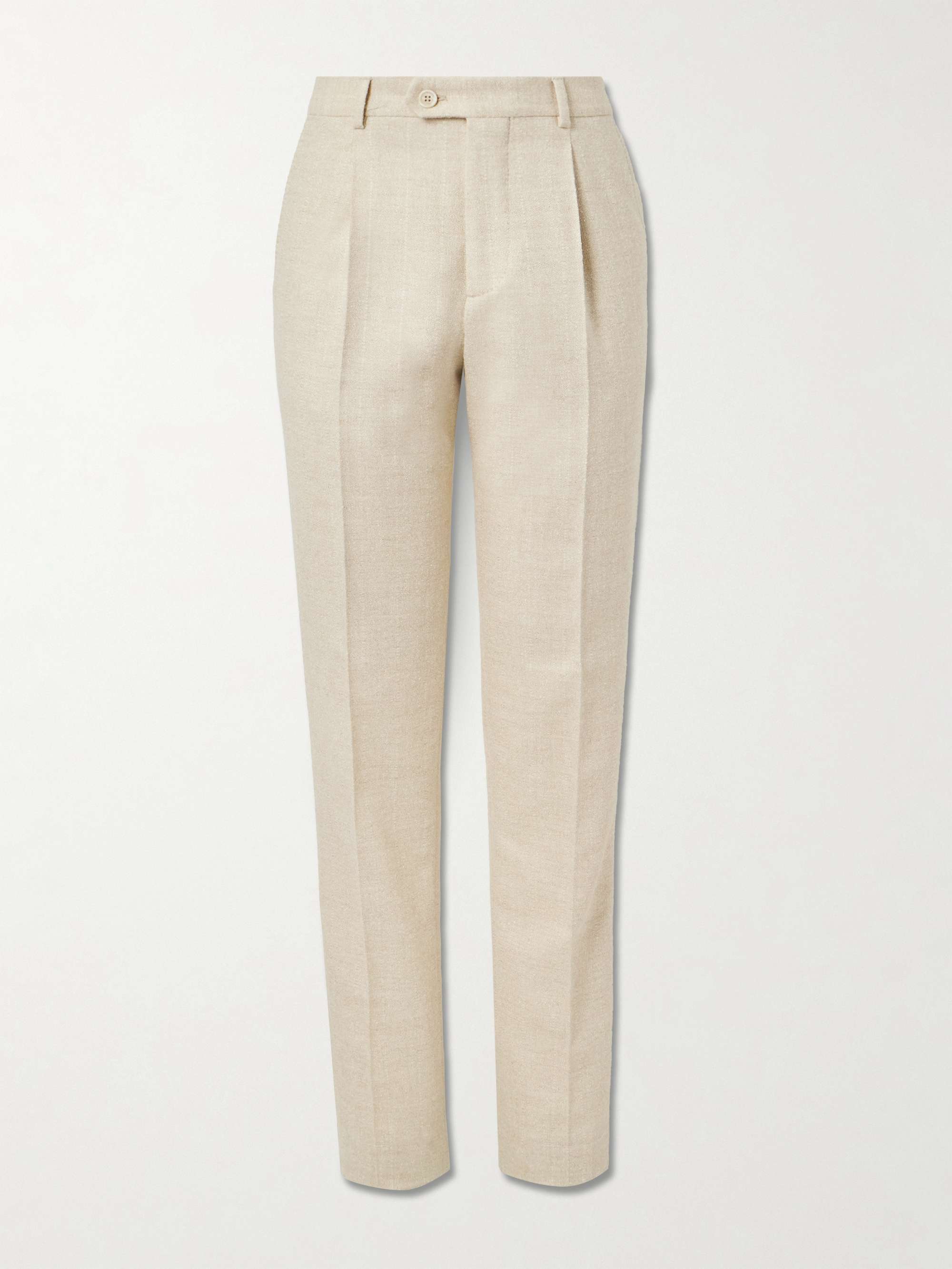 Tapered Pleated Pinstriped Bouclé Suit Trousers view
