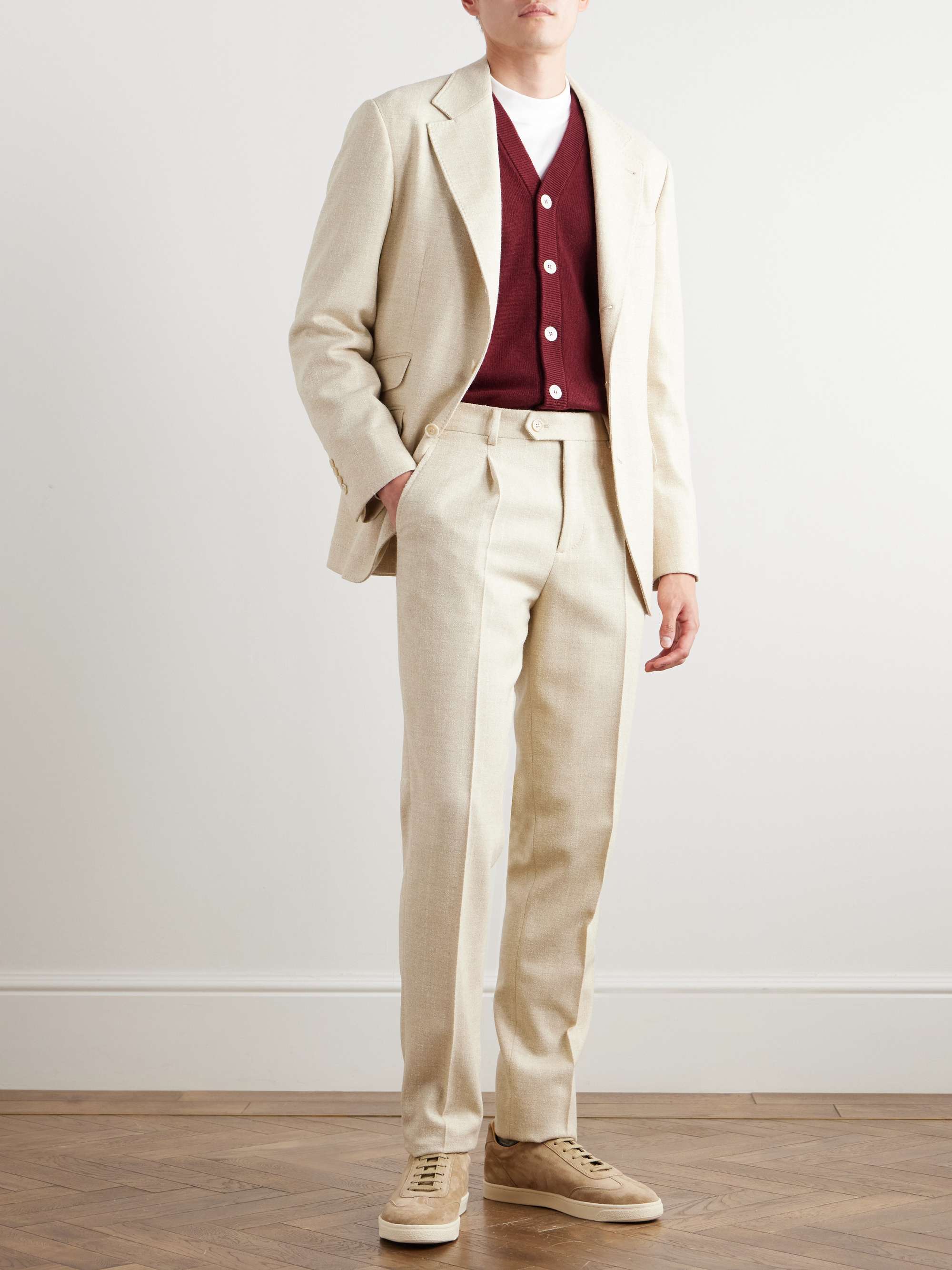 Tapered Pleated Pinstriped Bouclé Suit Trousers view