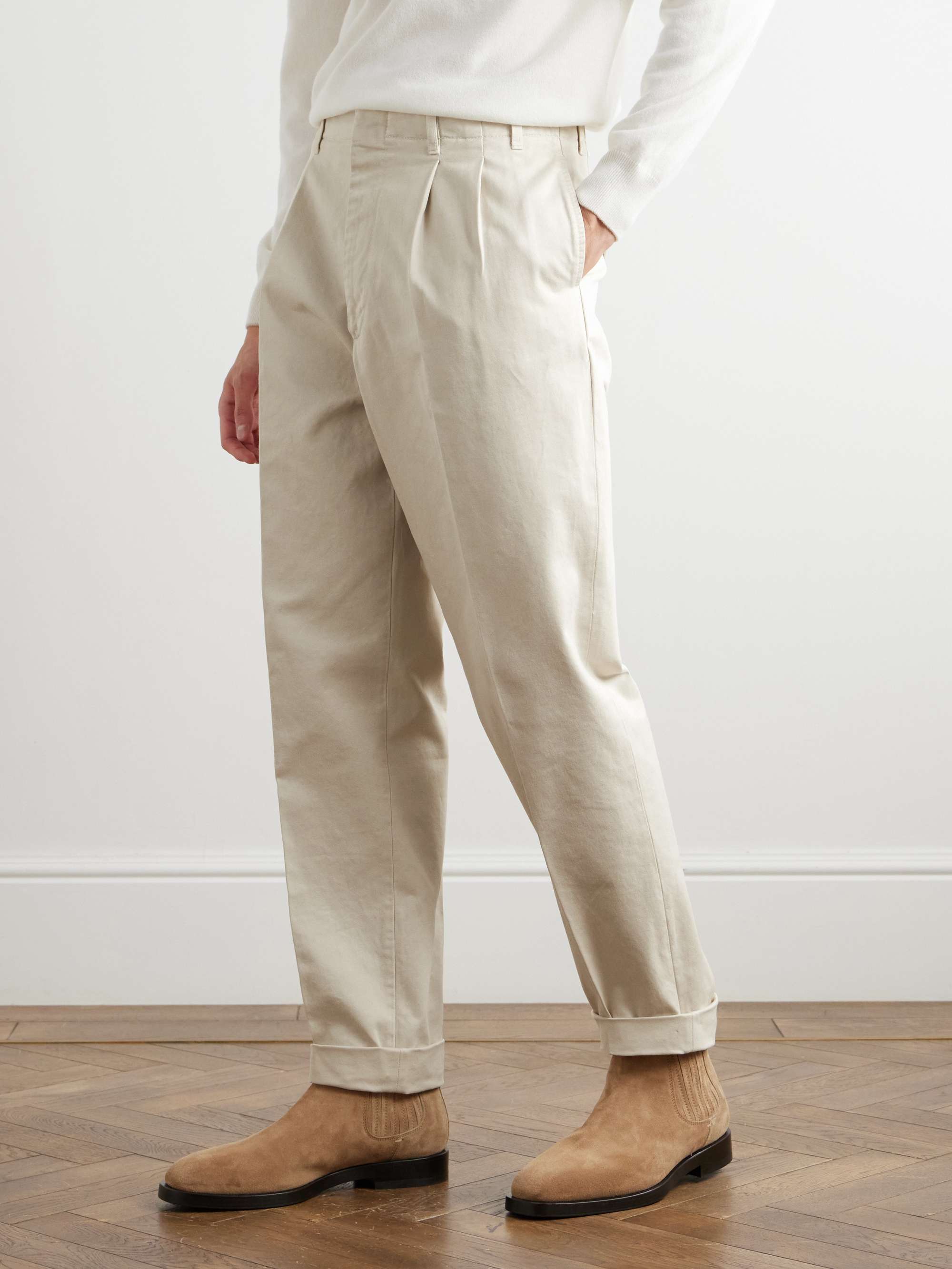 Tapered Pleated Cotton-Gabardine Trousers view