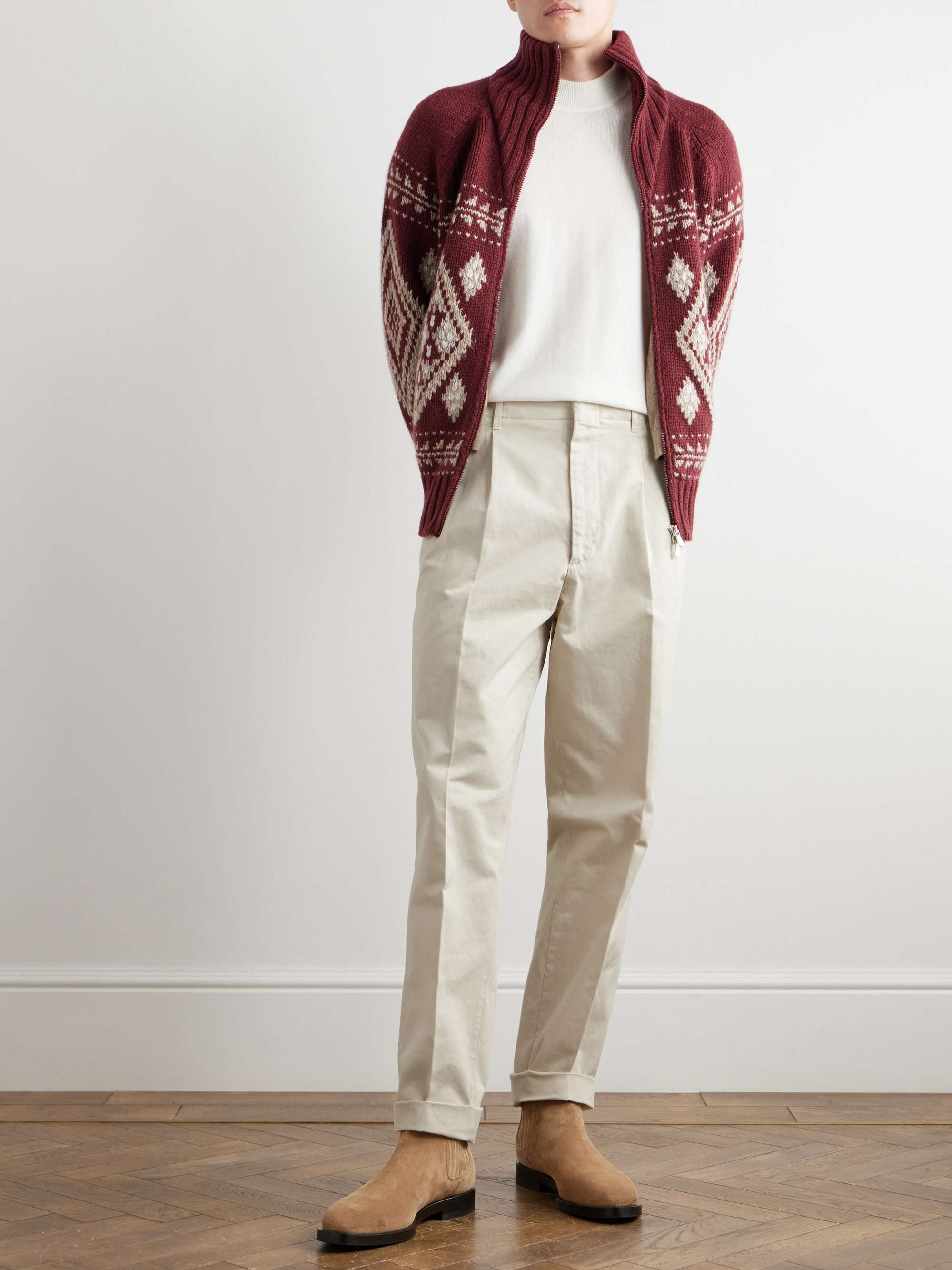 Tapered Pleated Cotton-Gabardine Trousers view