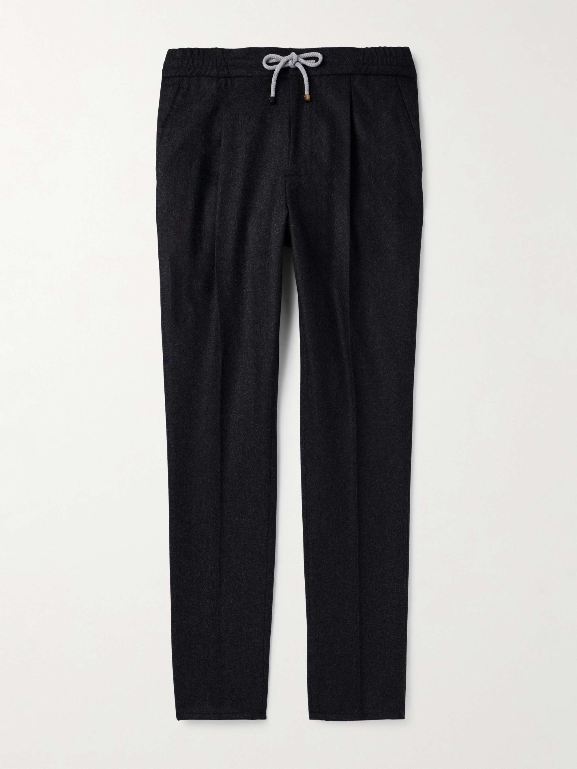 Straight-Leg Brushed Virgin Wool Drawstring Trousers view