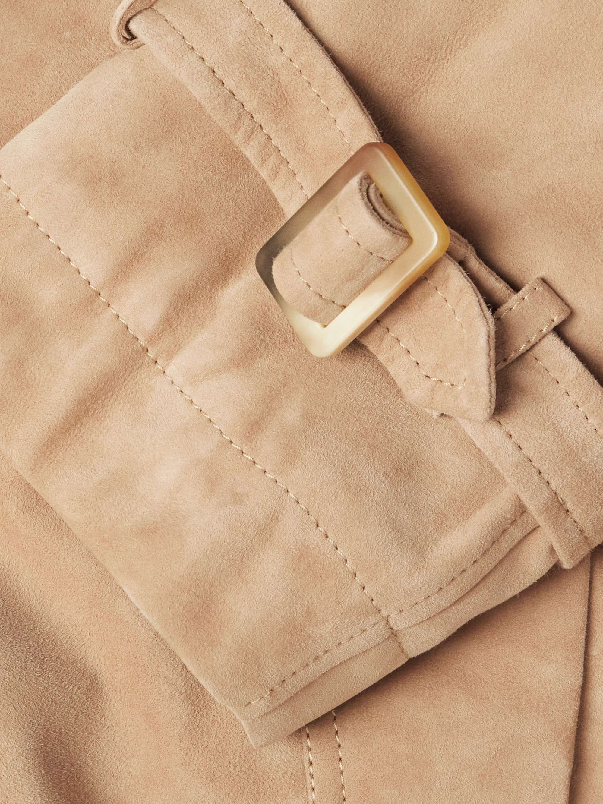 Double-Breasted Belted Padded Suede Trench Coat view