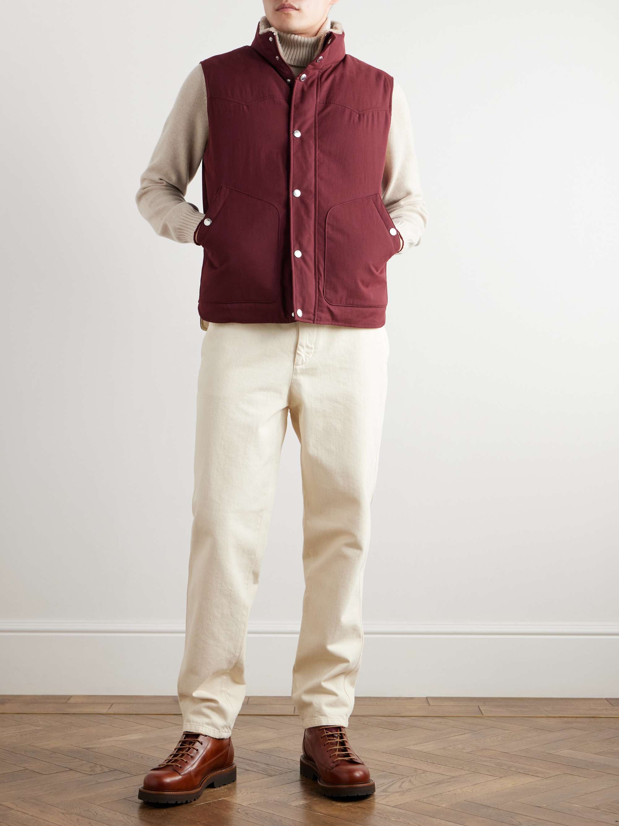 Shearling-Trimmed Cotton-Blend Twill Down Gilet view