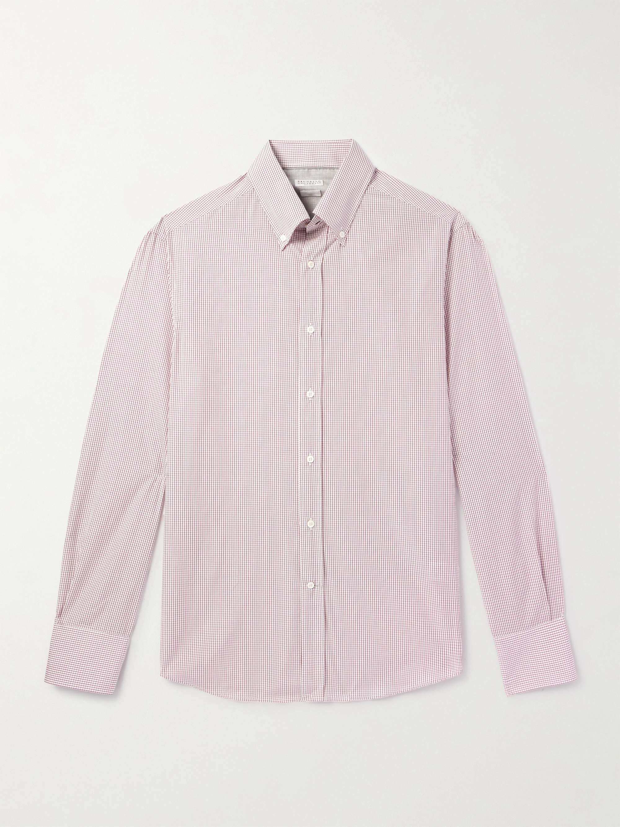 Slim-Fit Button-Down Collar Checked Cotton-Poplin Shirt view