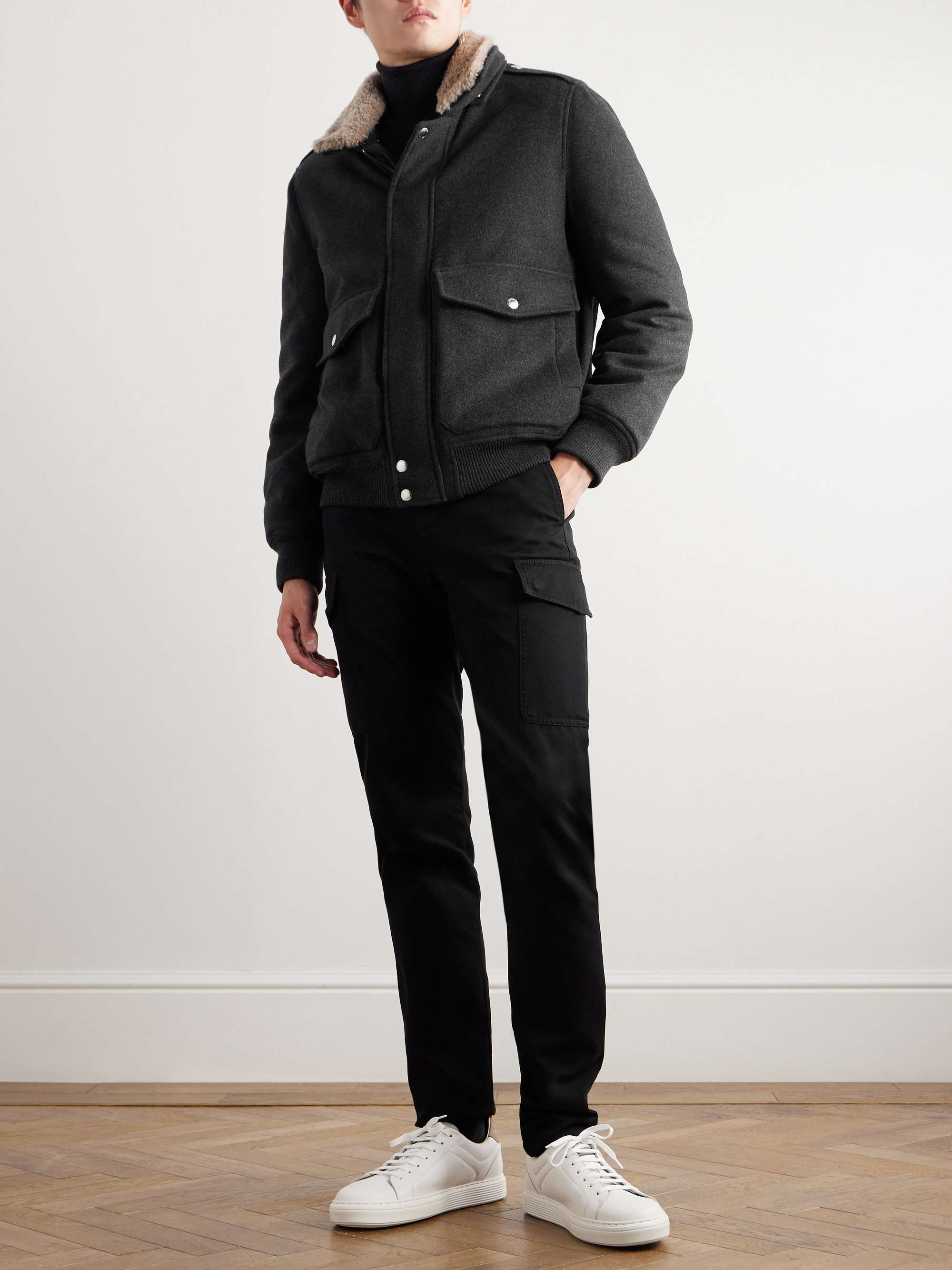 Shearling-Trimmed Cashmere Bomber Jacket view