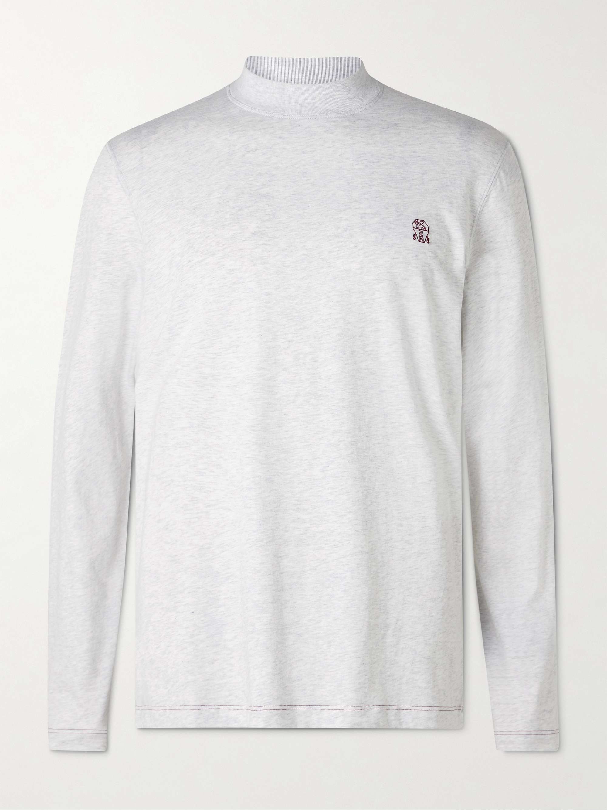 Logo-Embroidered Mélange Cotton-Jersey Mock-Neck T-Shirt view