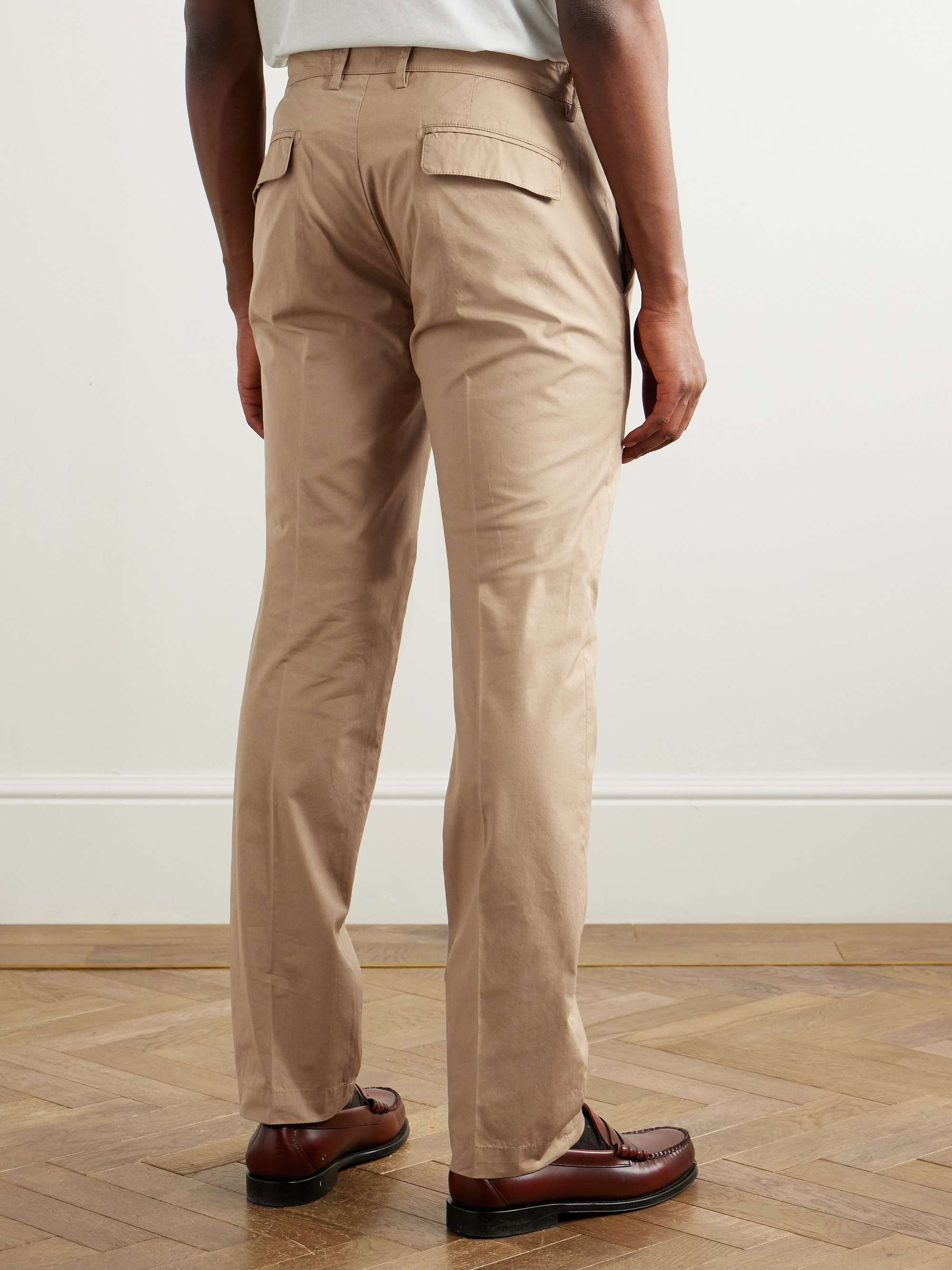 Slim-Fit Straight-Leg Pleated Cotton Trousers view