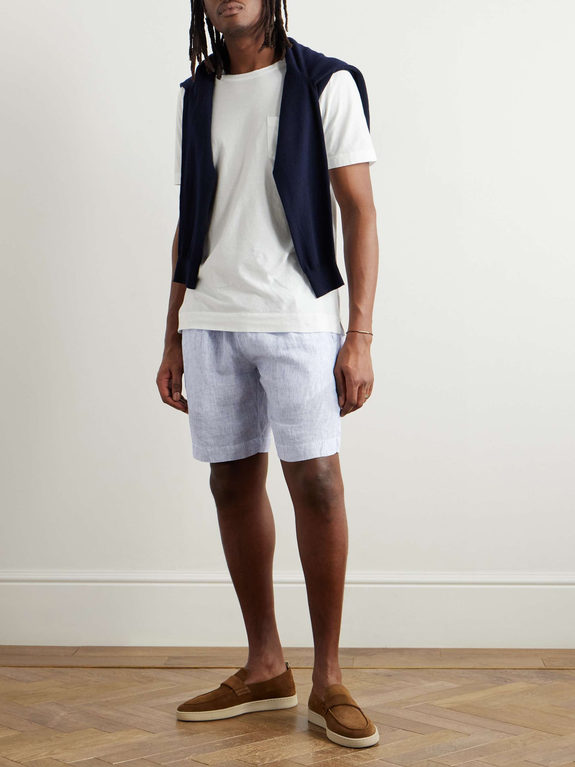 Kevin Straight-Leg Pleated Linen Drawstring Shorts view