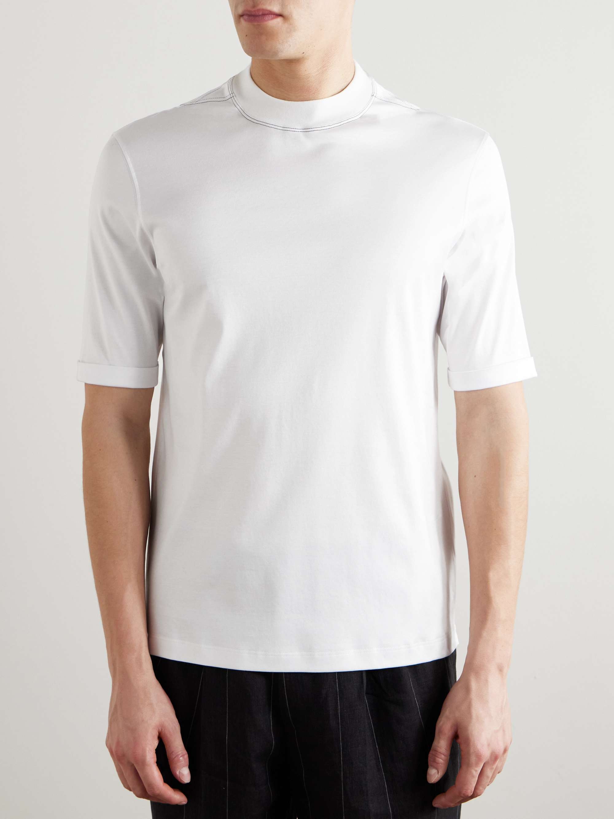 Mock-Neck Cotton-Jersey T-Shirt view