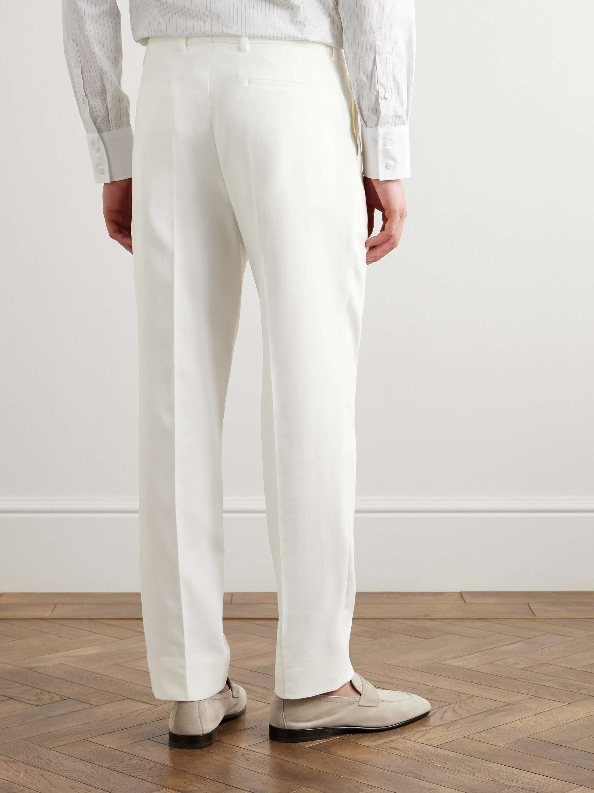Slim-Fit Pleated Cotton-Twill Suit Trousers view