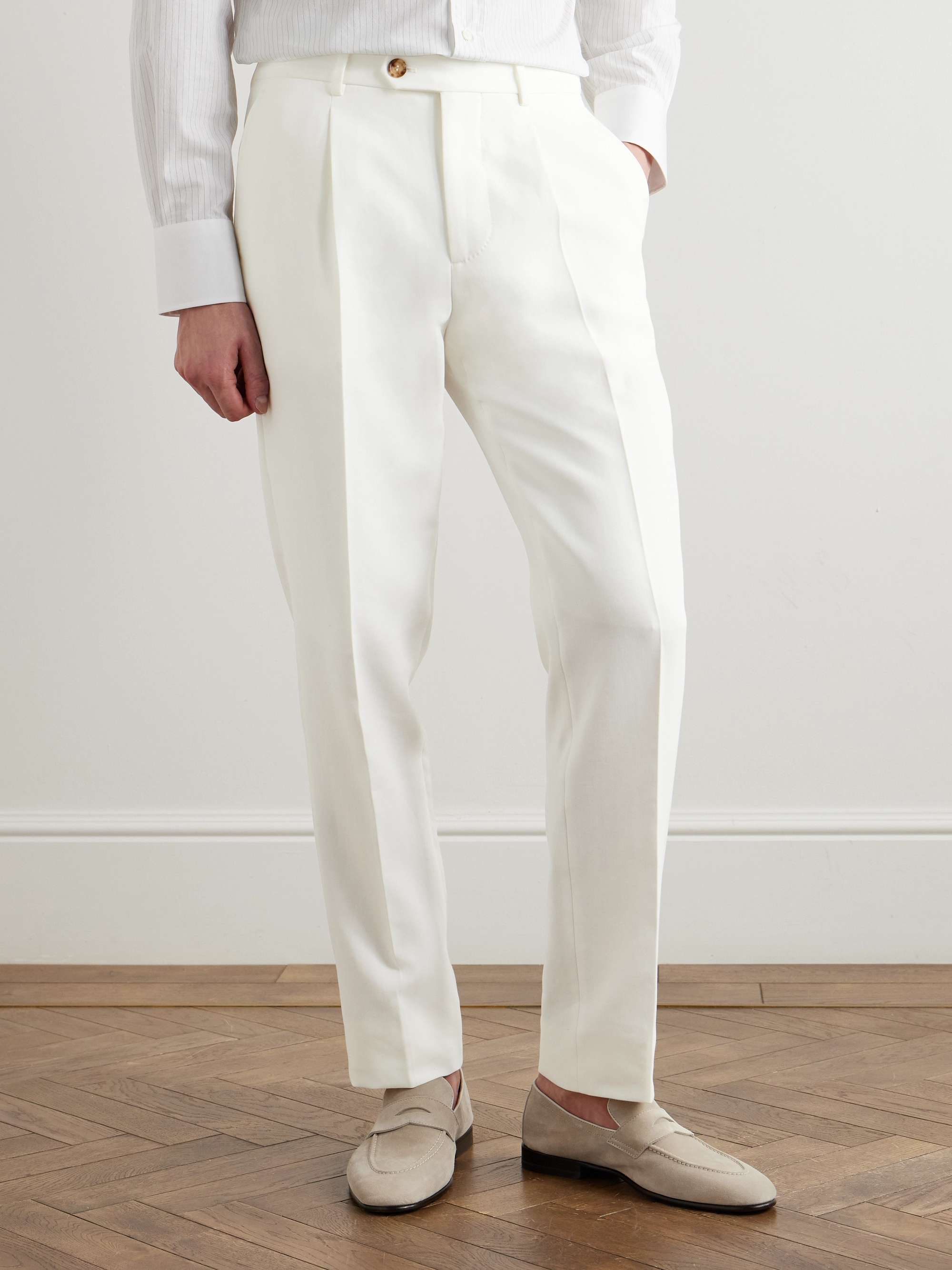 Slim-Fit Pleated Cotton-Twill Suit Trousers view