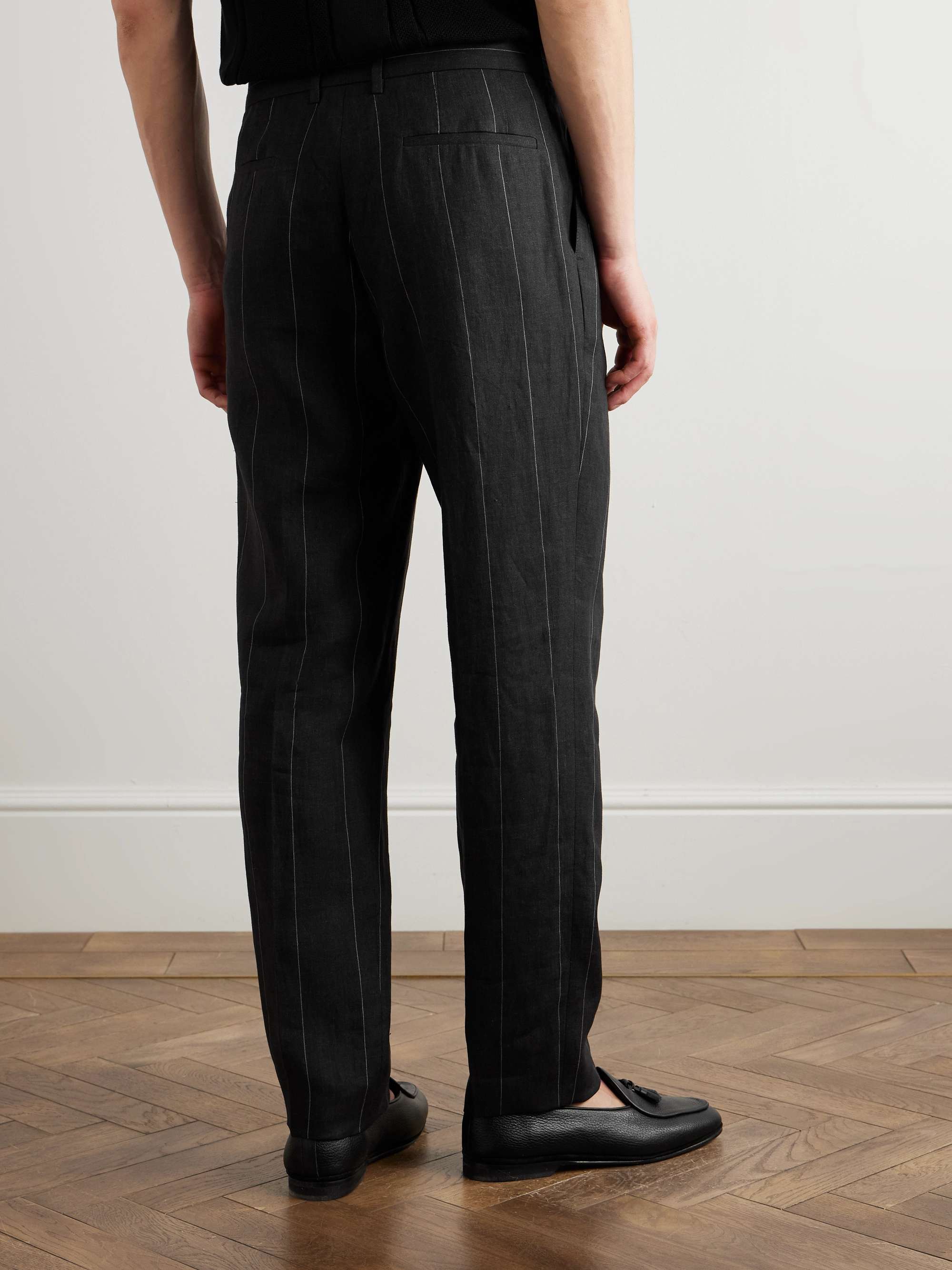 Slim-Fit Pleated Pinstriped Linen Suit Trousers view