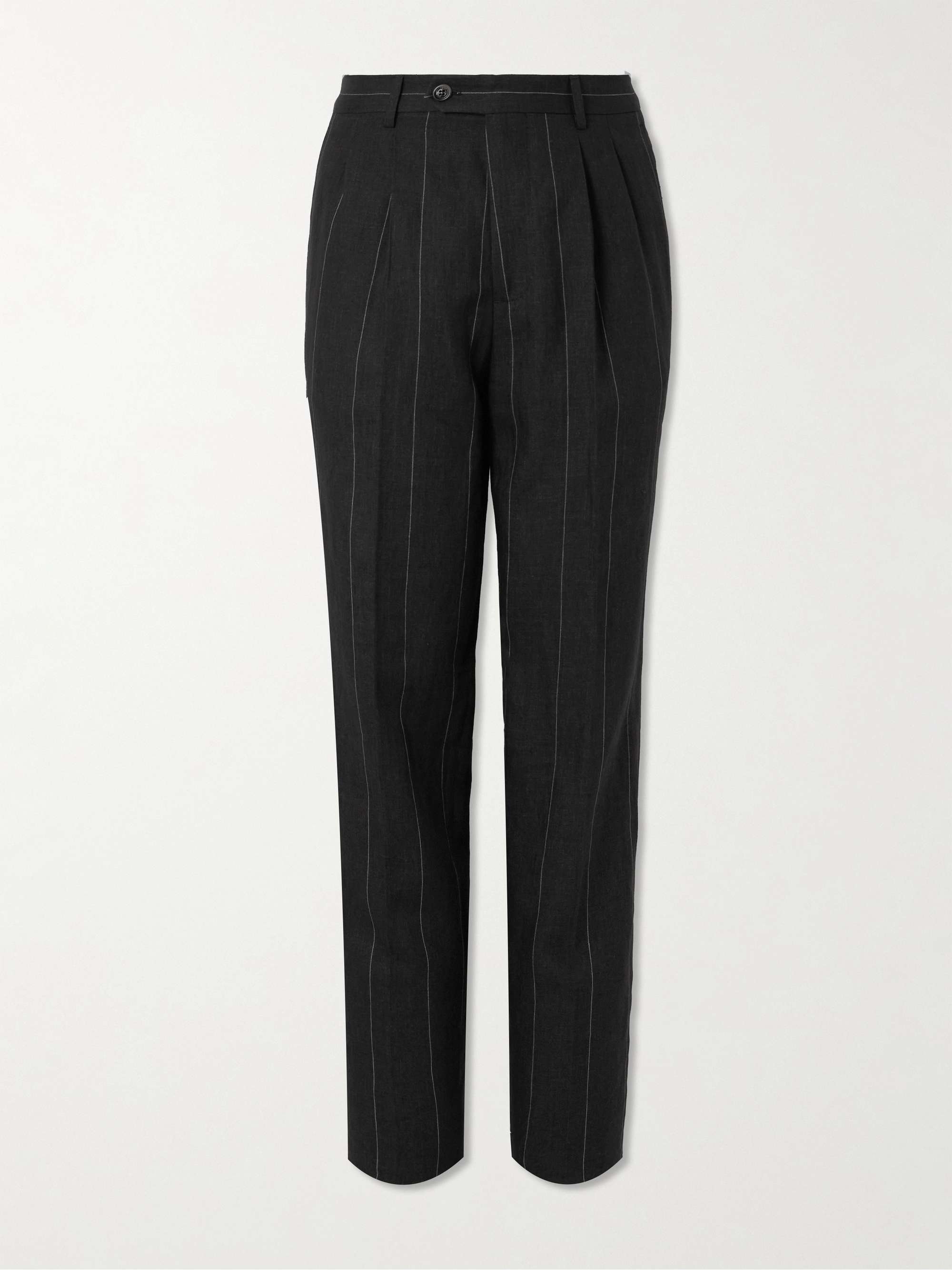 Slim-Fit Pleated Pinstriped Linen Suit Trousers view