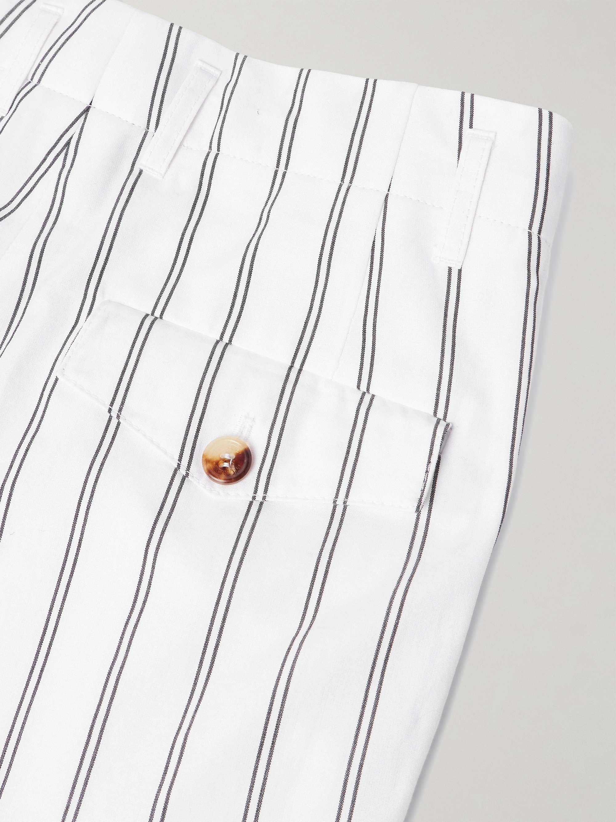 Straight-Leg Pleated Pinstriped Cotton Trousers view